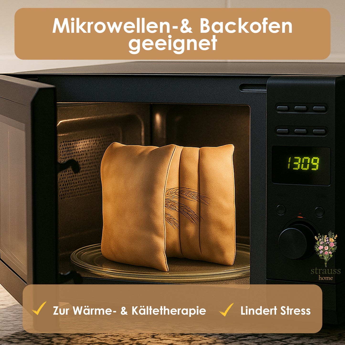 Körnerkissen groß – Mikrowellengeeignetes Wärmekissen gegen Verspannungen in Nacken, Schultern und Rücken – natürliche Weizenkörner – 20x50 cm