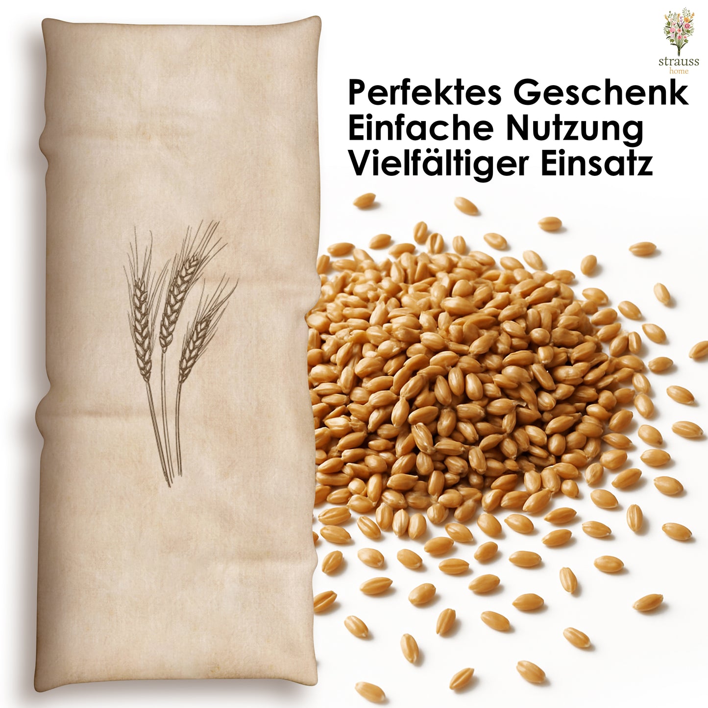 Körnerkissen groß – Mikrowellengeeignetes Wärmekissen gegen Verspannungen in Nacken, Schultern und Rücken – natürliche Weizenkörner – 20x50 cm