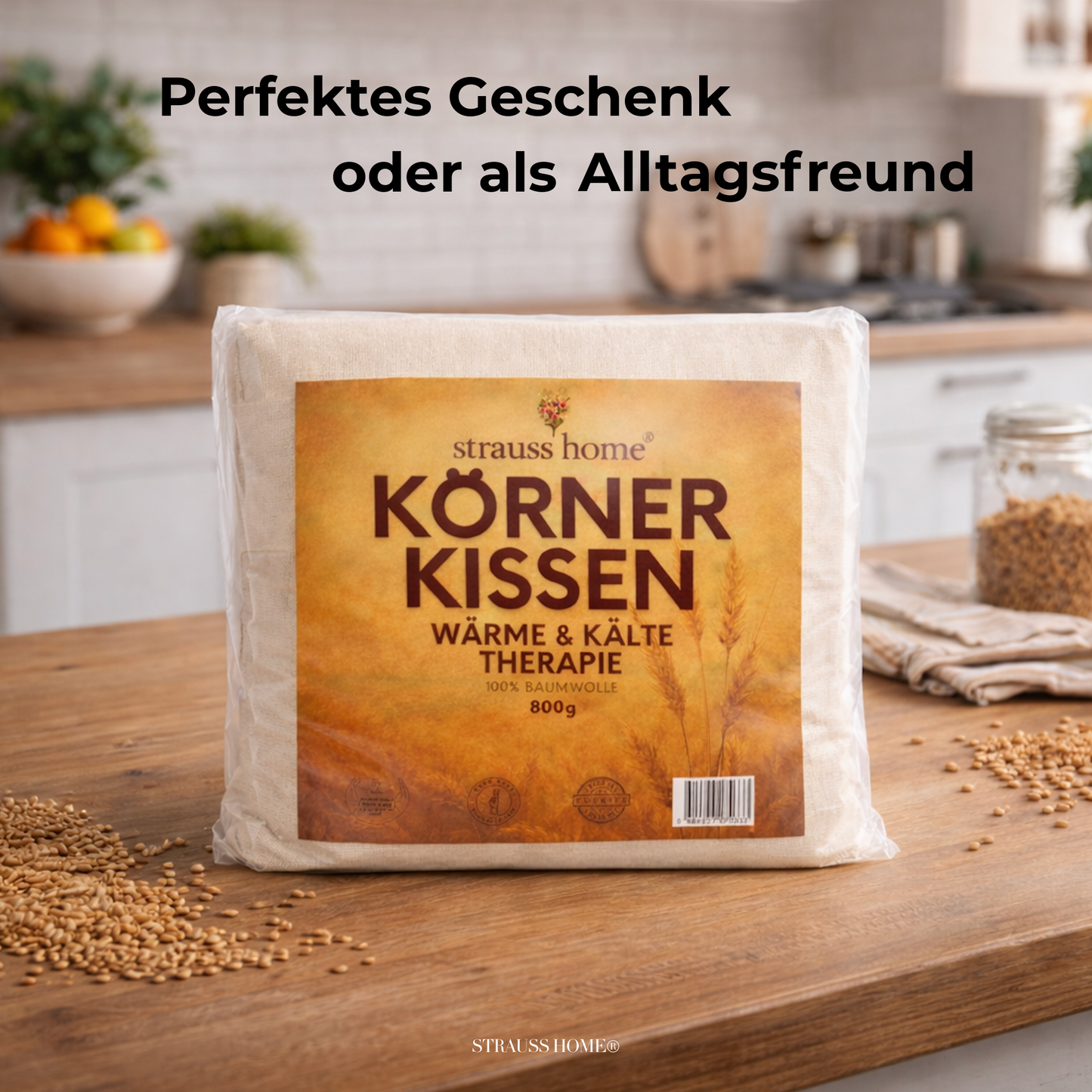 Körnerkissen groß – Mikrowellengeeignetes Wärmekissen gegen Verspannungen in Nacken, Schultern und Rücken – natürliche Weizenkörner – 20x50 cm