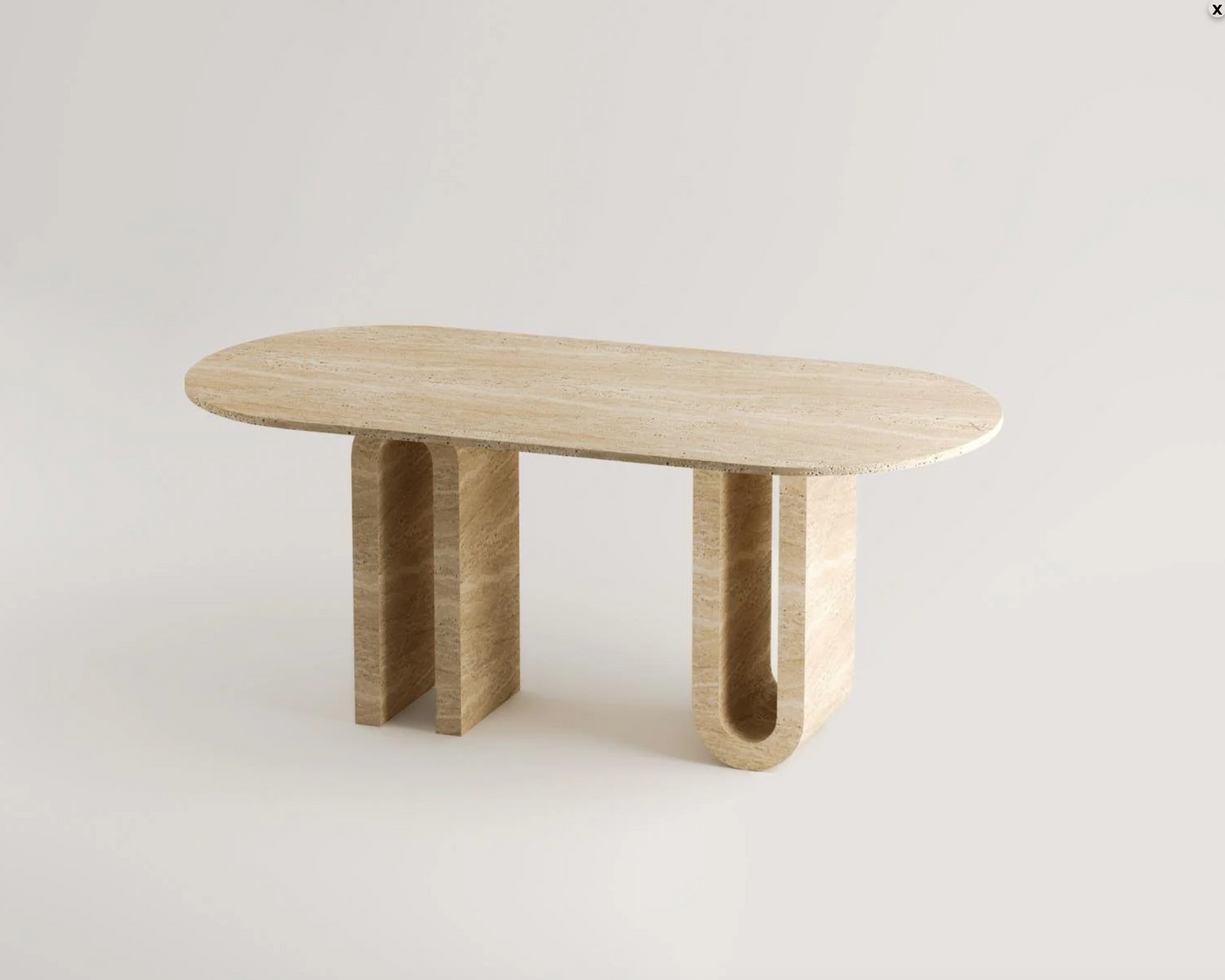 Héloïse Travertin Esstisch – Design mit U-Fuß – 180 × 90 cm – Massiver Naturstein