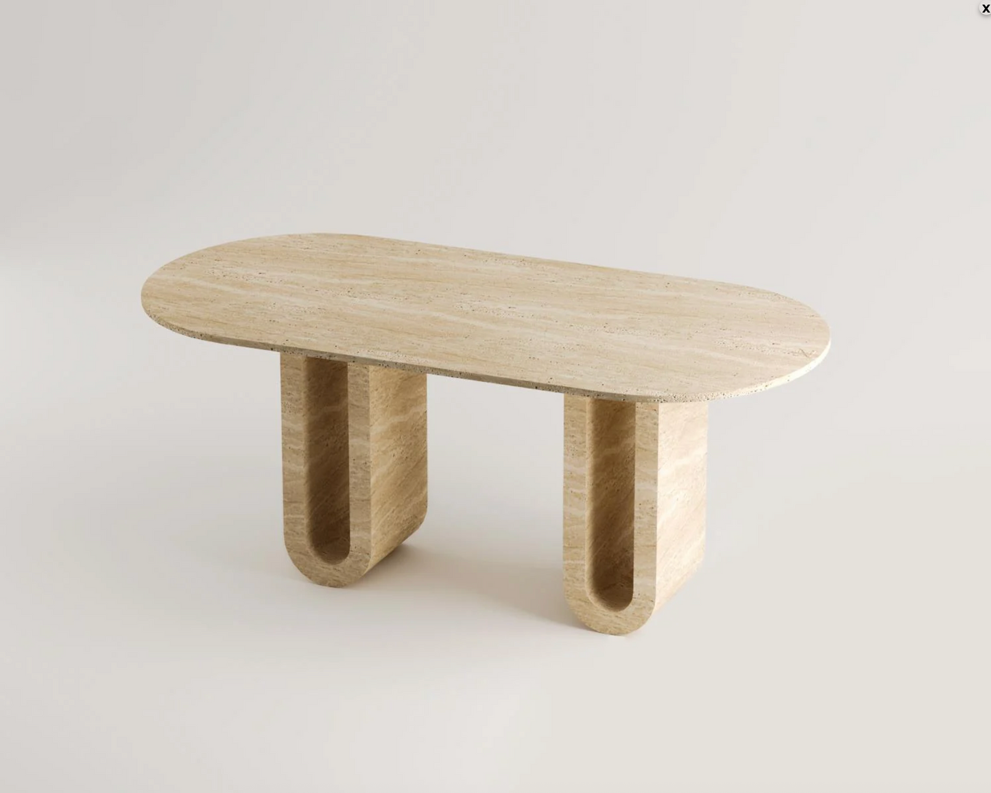 Héloïse Travertin Esstisch – Design mit U-Fuß – 180 × 90 cm – Massiver Naturstein