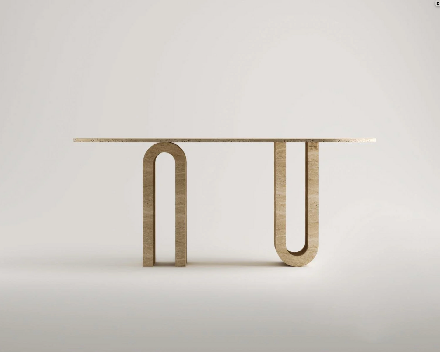 Héloïse Travertin Esstisch – Design mit U-Fuß – 180 × 90 cm – Massiver Naturstein