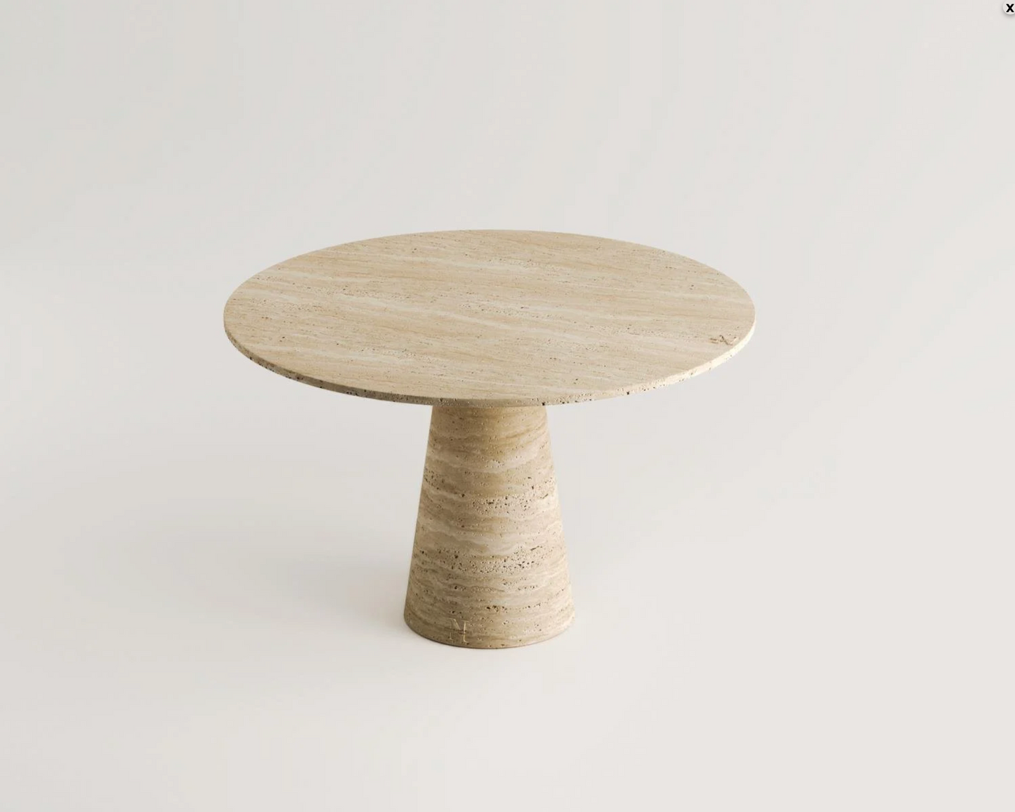 DONNATELLA Travertin Esstisch – Rund 115 cm – Konisches Design aus Naturstein