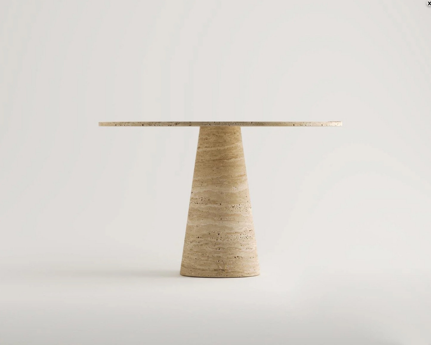 DONNATELLA Travertin Esstisch – Rund 115 cm – Konisches Design aus Naturstein