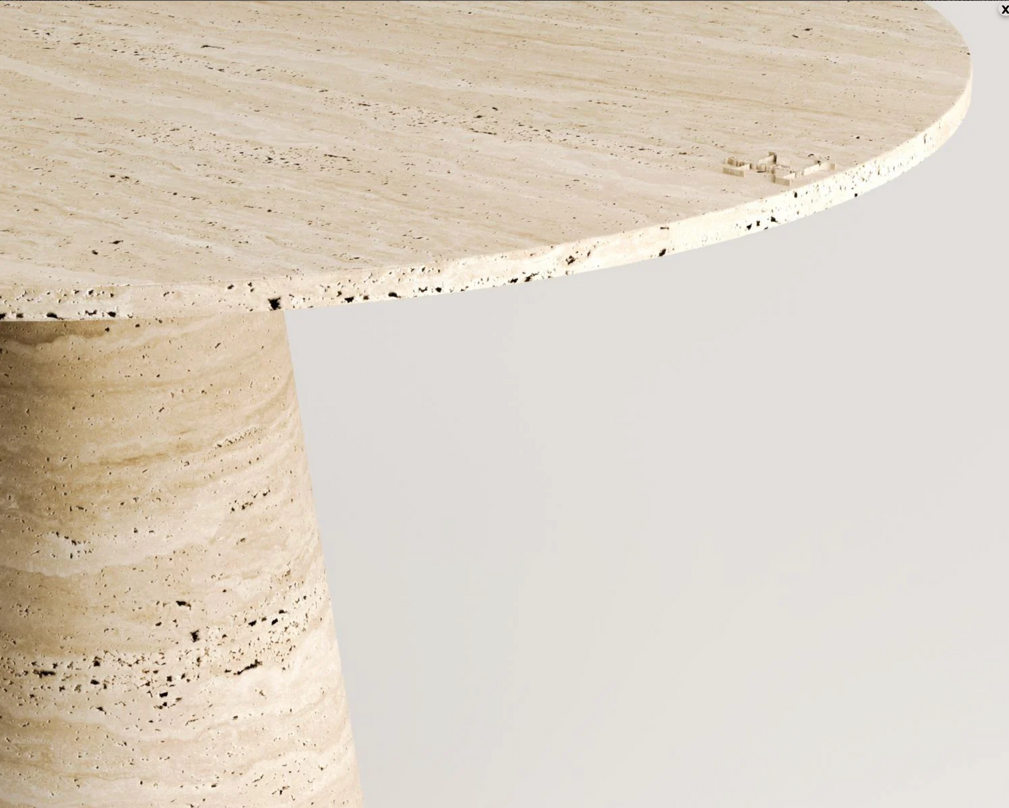 DONNATELLA Travertin Esstisch – Rund 115 cm – Konisches Design aus Naturstein