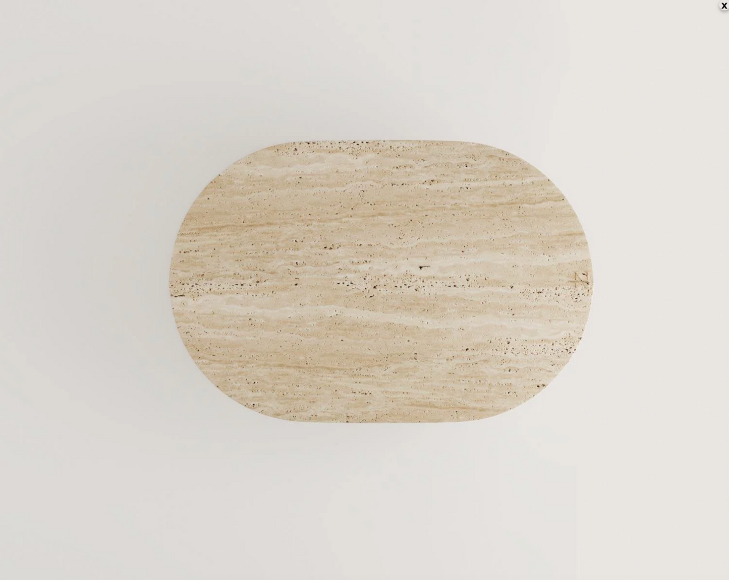 AMELIA Travertin Couchtisch – Oval 110×70 cm – Doppelsäulen aus echtem Naturstein