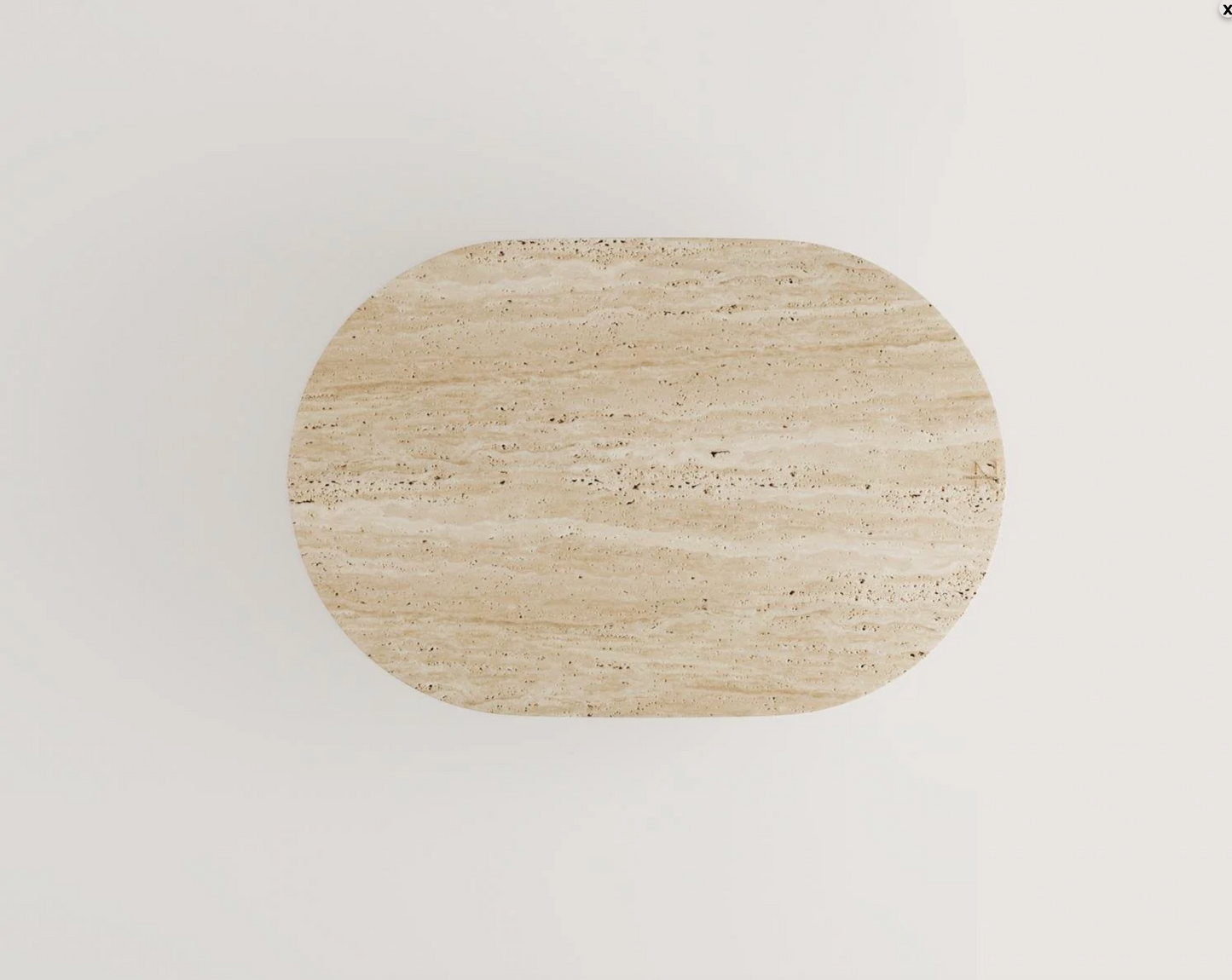 AMELIA Travertin Couchtisch – Oval 110×70 cm – Doppelsäulen aus echtem Naturstein