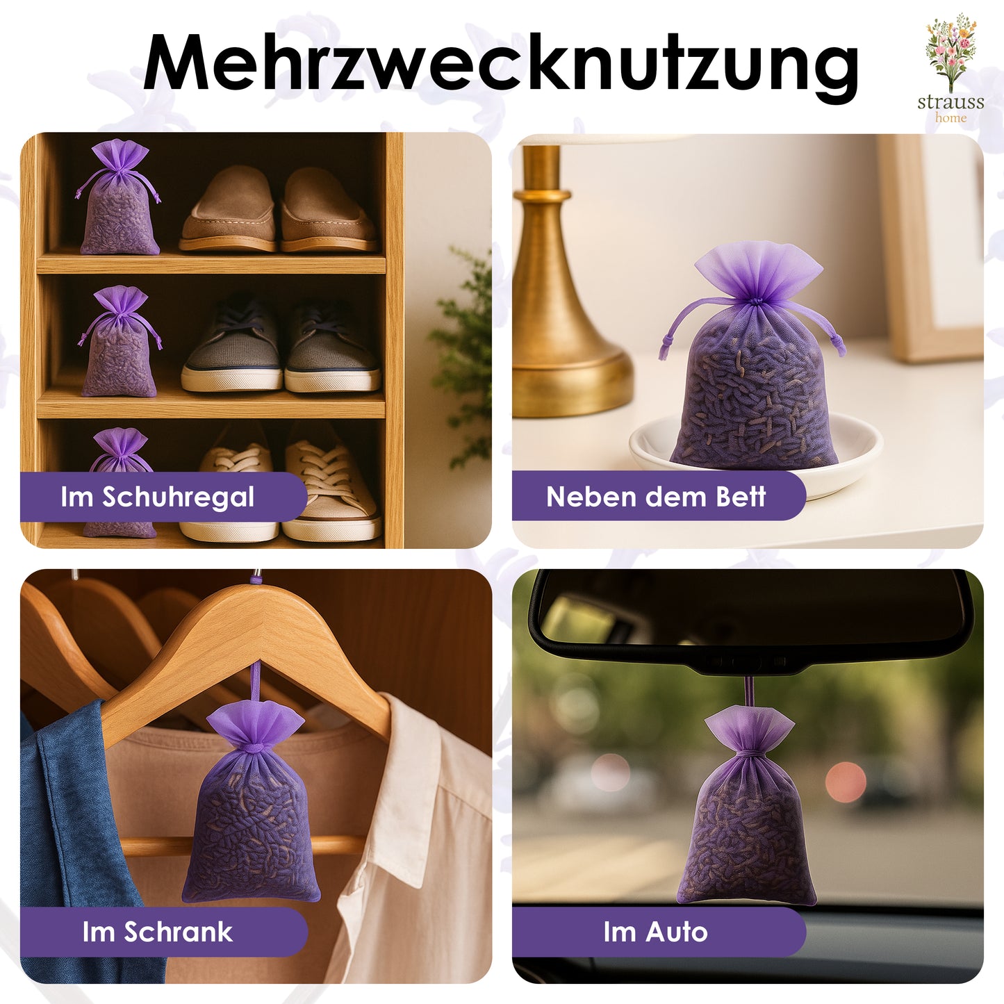 Strauss Home Lavendelsäckchen 20er Pack – Duftkissen 7x9 cm mit je 7g getrocknetem Lavendel – Aromatisch & naturrein