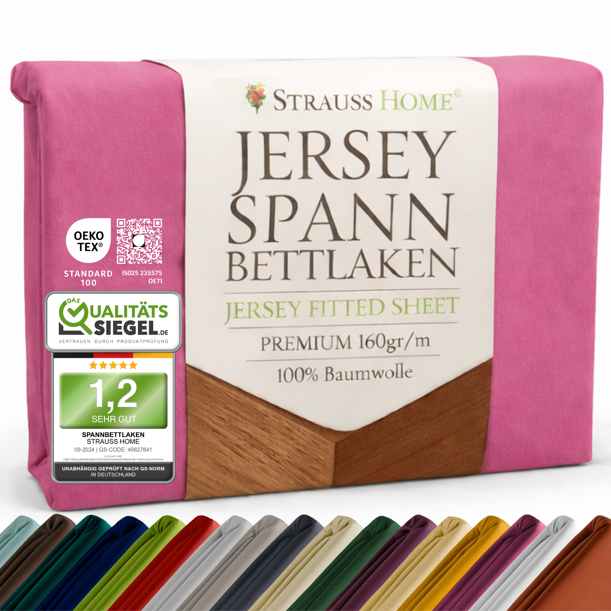Jersey Spannbettlaken 90–200 cm – 100% Baumwolle, OEKO-TEX, viele Farben & Größen · Strauss Home