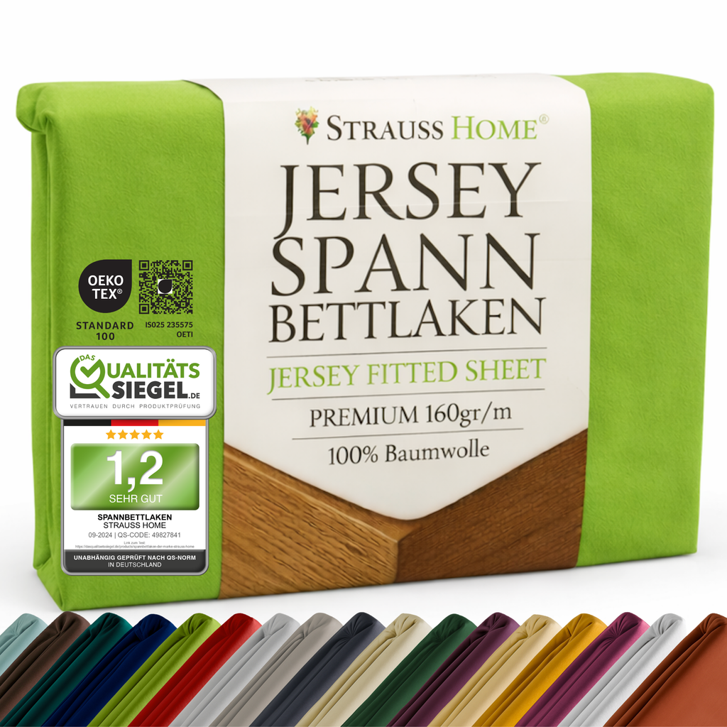 Jersey Spannbettlaken 90–200 cm – 100% Baumwolle, OEKO-TEX, viele Farben & Größen · Strauss Home