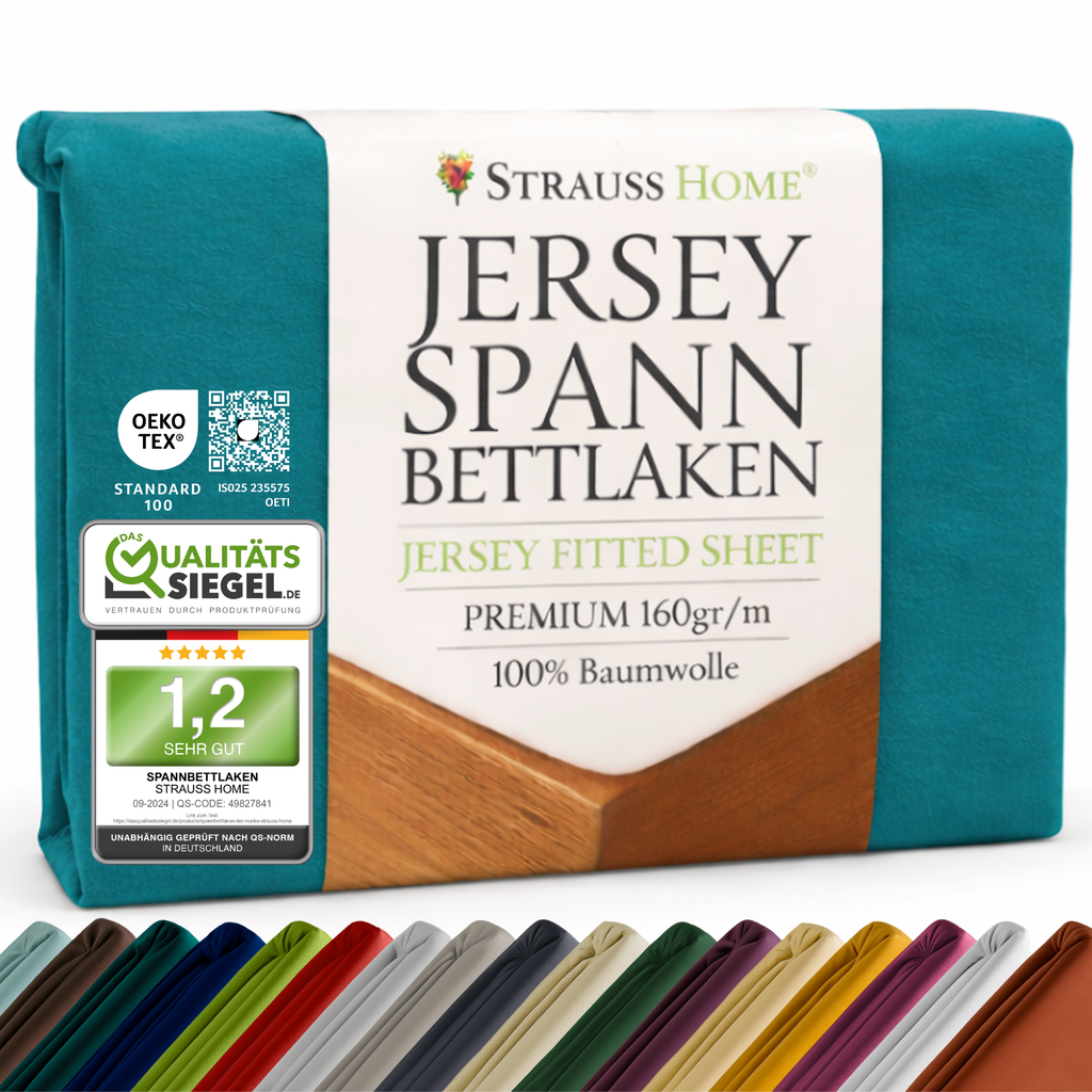Jersey Spannbettlaken 90–200 cm – 100% Baumwolle, OEKO-TEX, viele Farben & Größen · Strauss Home