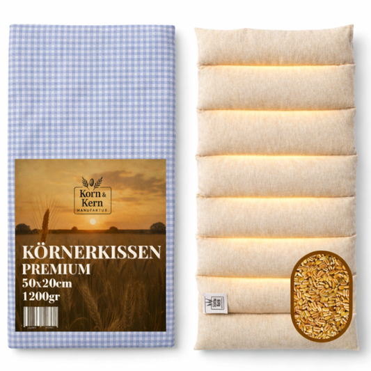 STRAUSS HOME® X KORN & KERN Manufaktur® Körnerkissen XXL 50×20 cm – 1200g Premium Wärmekissen mit Bezug – Extra Großes Mikrowellenkissen für Nacken, Rücken & Schultern – Ideal als Kirschkernkissen-Alternative