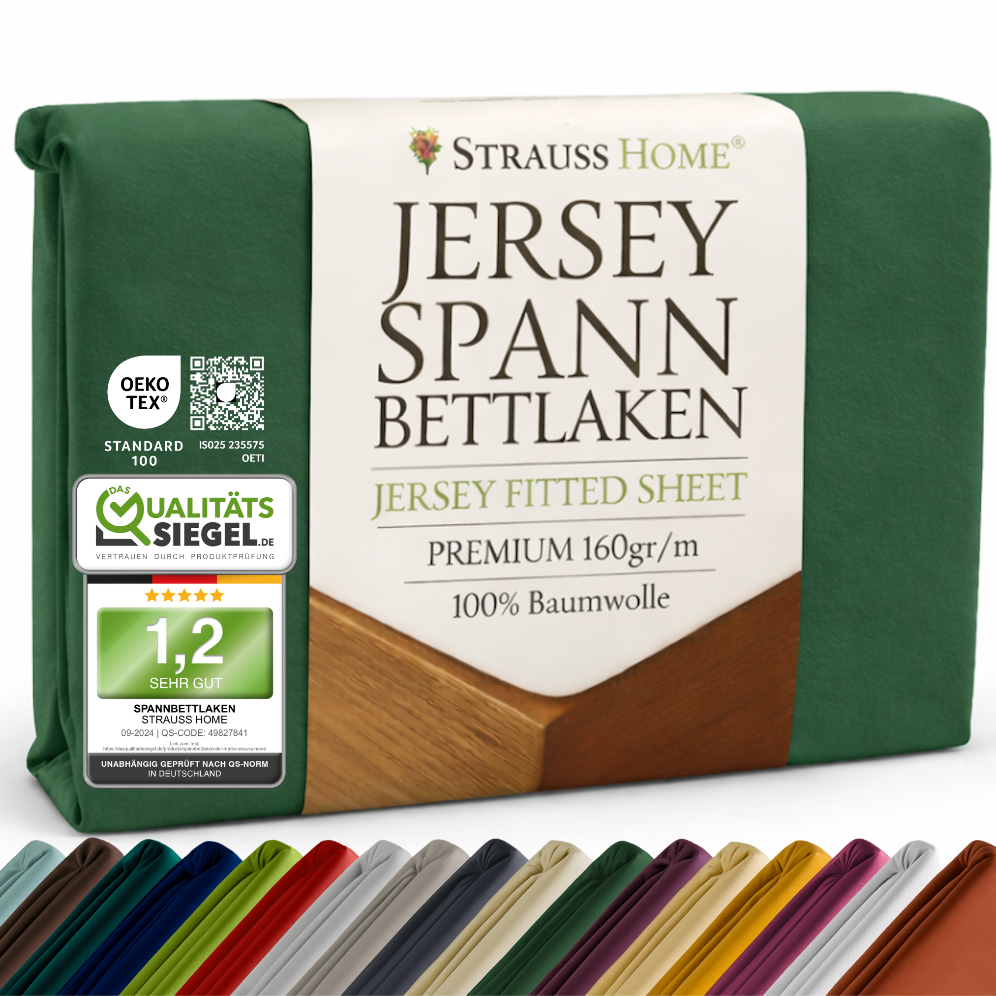 Jersey Spannbettlaken 90–200 cm – 100% Baumwolle, OEKO-TEX, viele Farben & Größen · Strauss Home