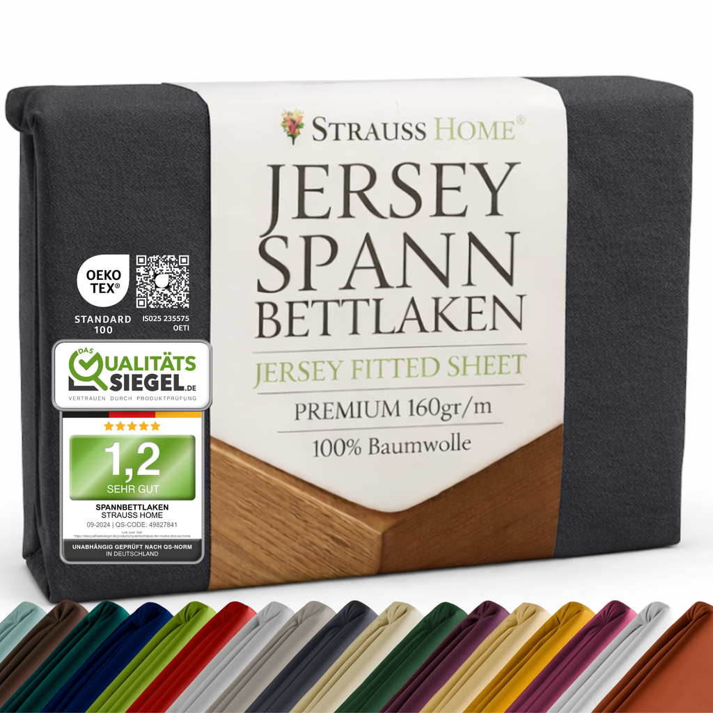 Jersey Spannbettlaken 90–200 cm – 100% Baumwolle, OEKO-TEX, viele Farben & Größen · Strauss Home