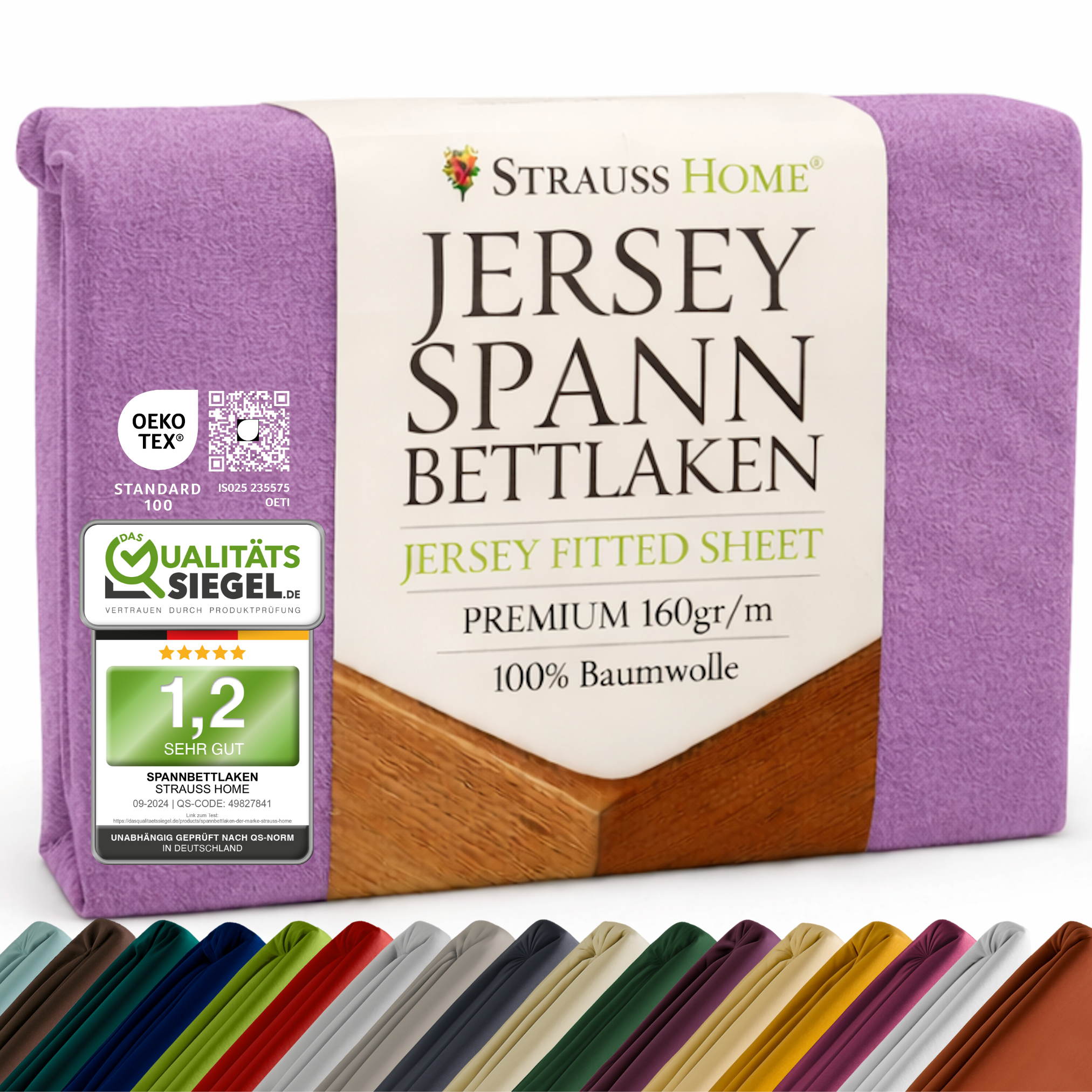 Jersey Spannbettlaken 90–200 cm – 100% Baumwolle, OEKO-TEX, viele Farben & Größen · Strauss Home