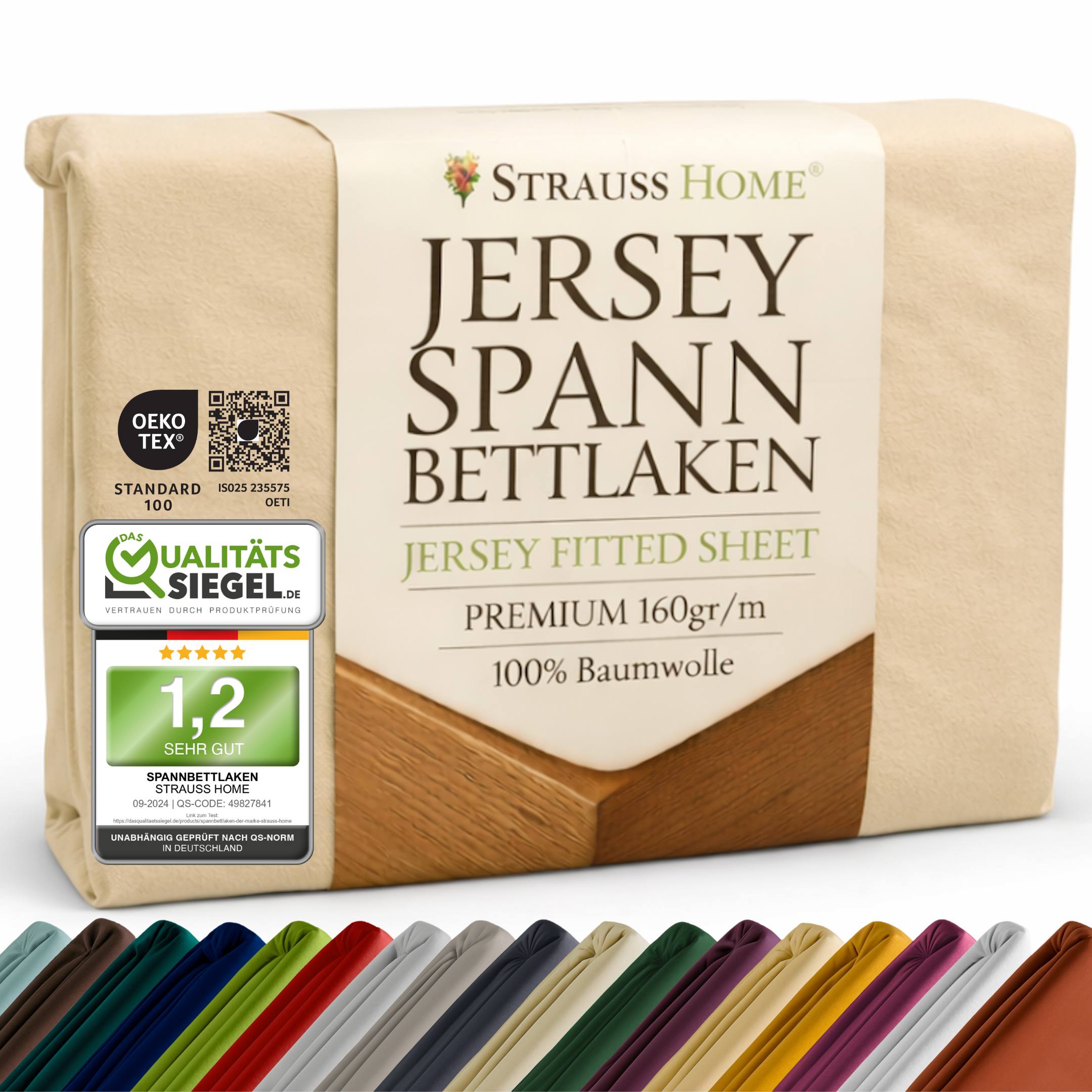 Jersey Spannbettlaken 90–200 cm – 100% Baumwolle, OEKO-TEX, viele Farben & Größen · Strauss Home