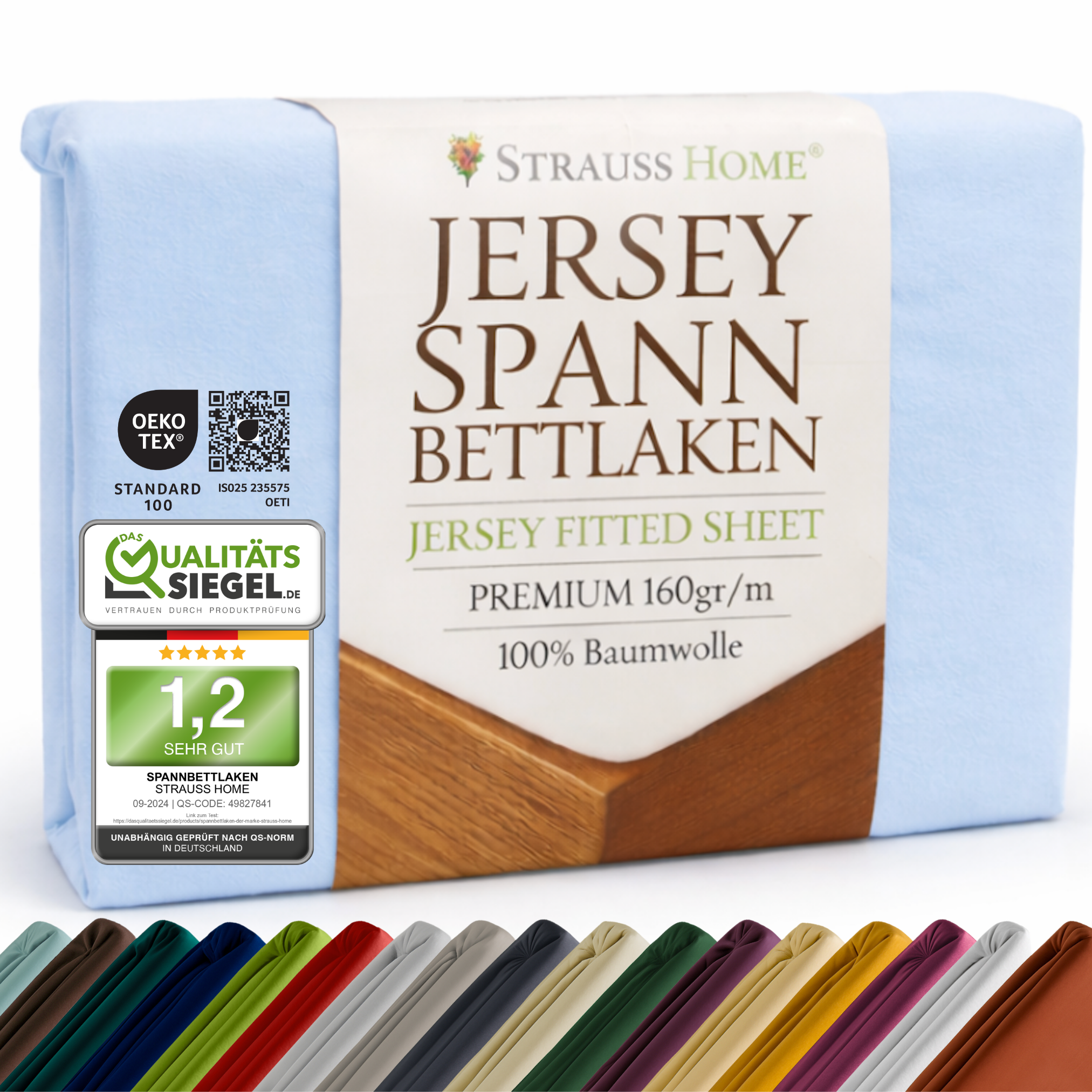 Jersey Spannbettlaken 90–200 cm – 100% Baumwolle, OEKO-TEX, viele Farben & Größen · Strauss Home