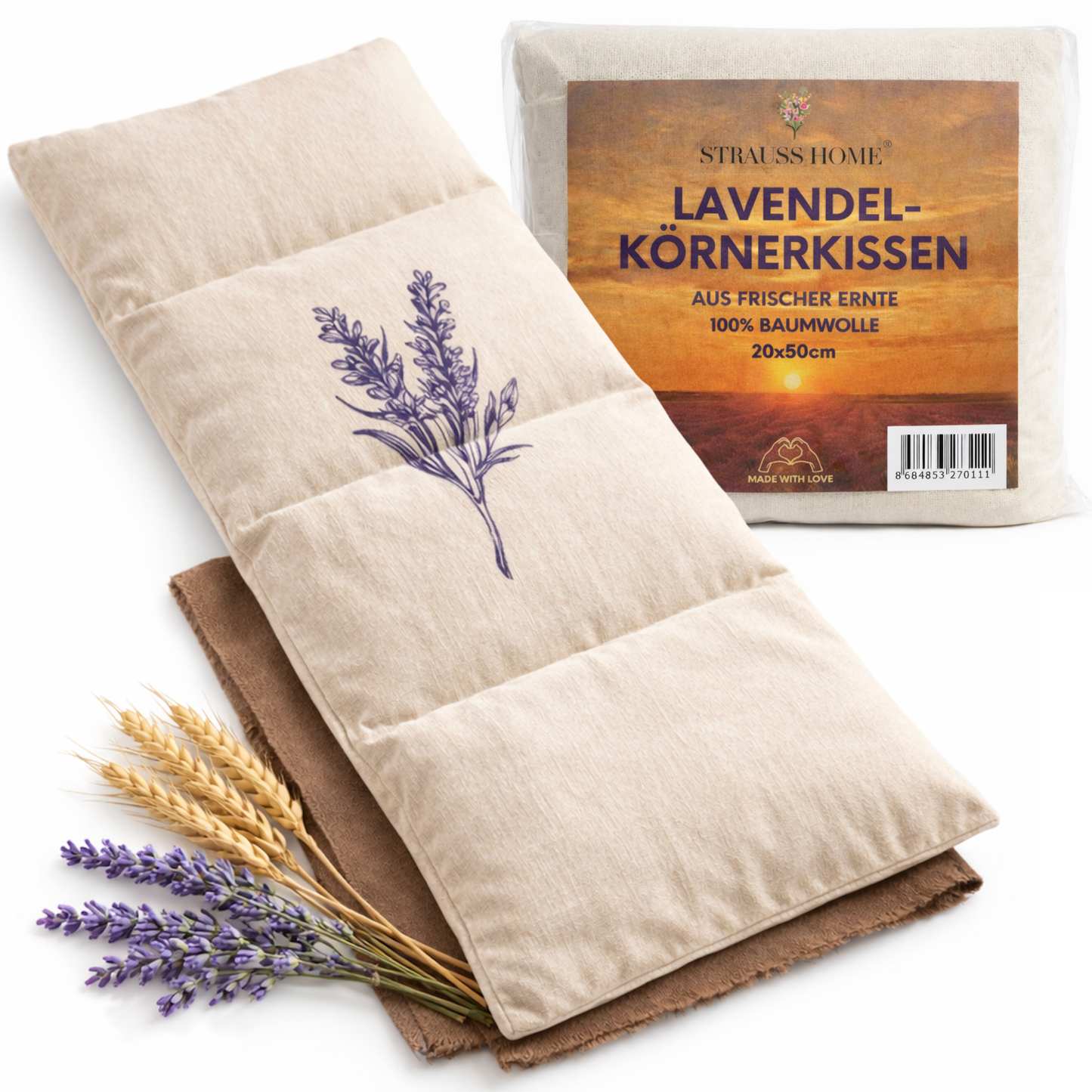 Lavendelkissen Gross Mikrowellengeeignet Wärmekissen gegen Verspannungen in Nacken, Schultern und Rücken - 50x20cm