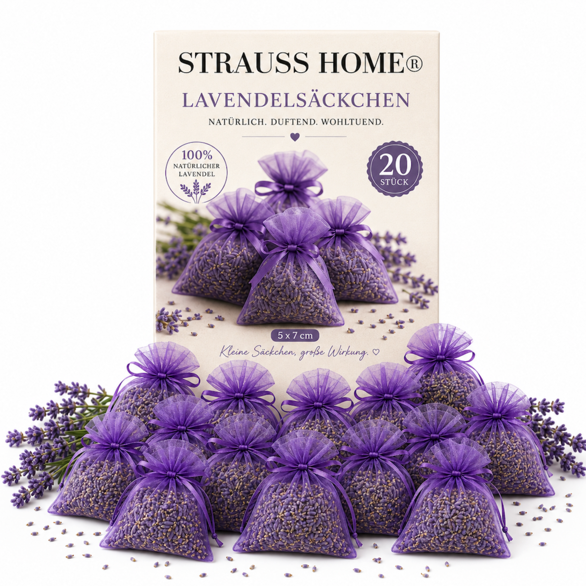 Lavendelsäckchen 20er Pack – Duftkissen 5×7 cm mit natürlichem Lavendel · Strauss Home