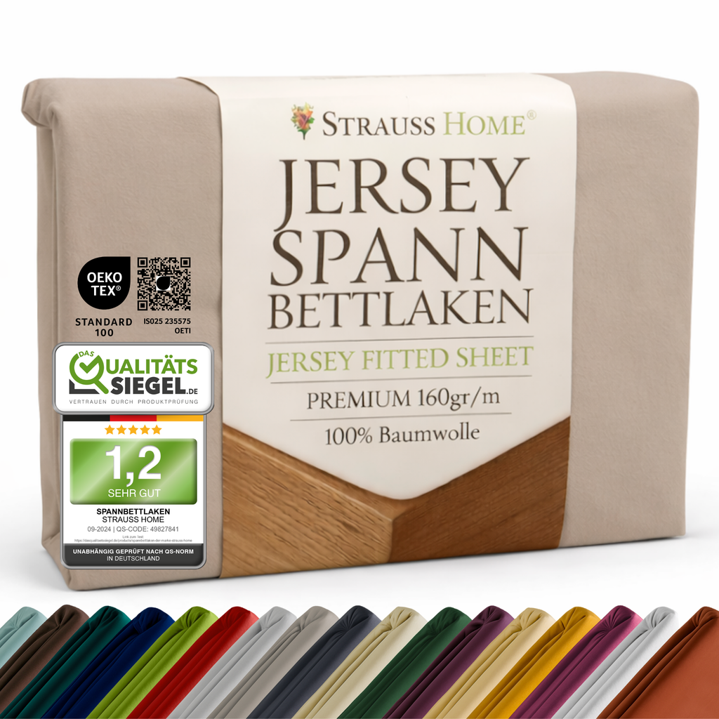 Jersey Spannbettlaken 90–200 cm – 100% Baumwolle, OEKO-TEX, viele Farben & Größen · Strauss Home