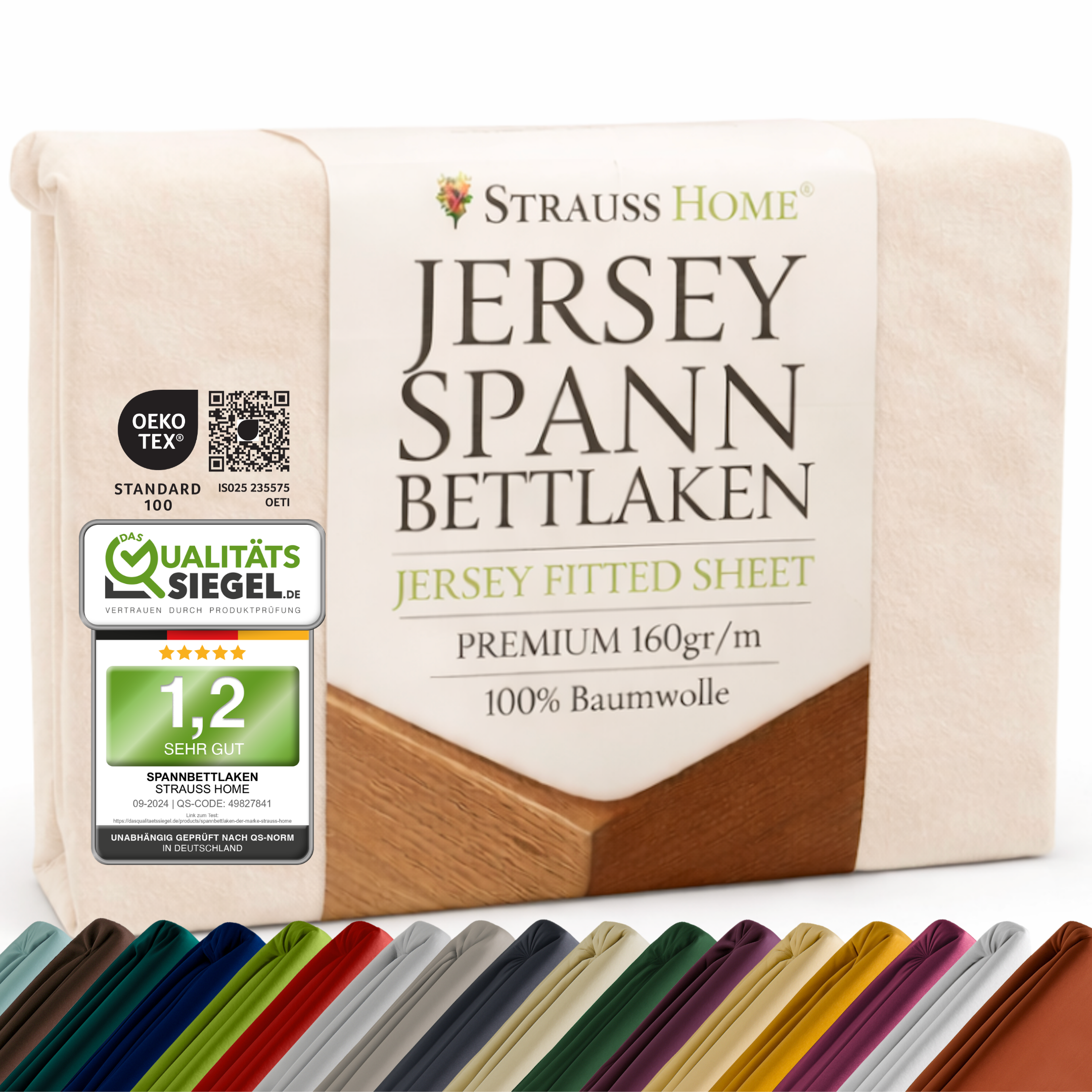 Jersey Spannbettlaken 90–200 cm – 100% Baumwolle, OEKO-TEX, viele Farben & Größen · Strauss Home