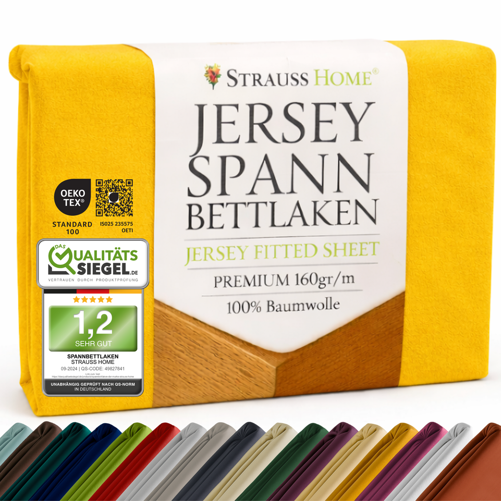 Jersey Spannbettlaken 90–200 cm – 100% Baumwolle, OEKO-TEX, viele Farben & Größen · Strauss Home