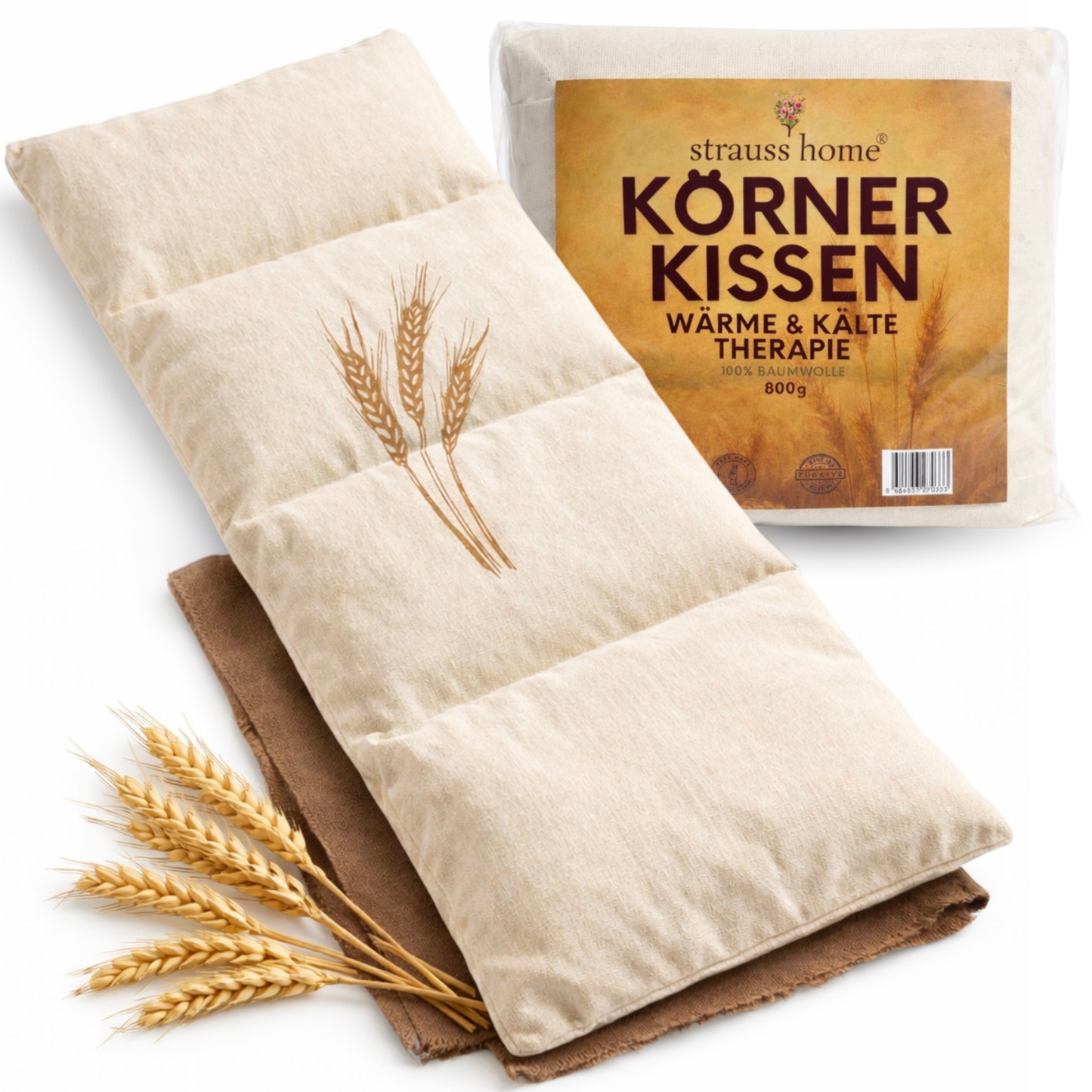 Körnerkissen groß – Mikrowellengeeignetes Wärmekissen gegen Verspannungen in Nacken, Schultern und Rücken – natürliche Weizenkörner – 20x50 cm