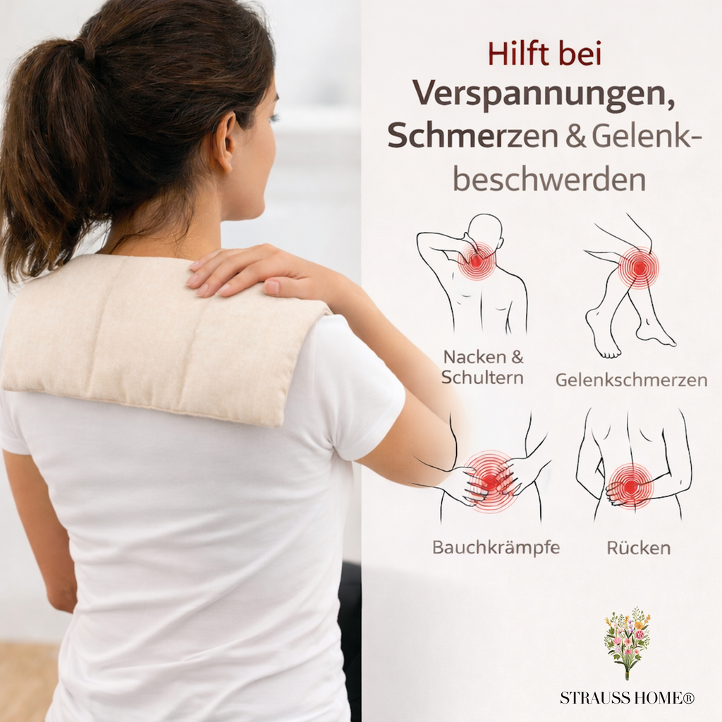 Strauss Home® Traubenkernkissen groß – mikrowellengeeignetes Wärmekissen – gegen Verspannungen von Nacken und Schultern oder Koliken – natürliche Traubenkerne – abnehmbarer, waschbarer Bezug – 20x50cm