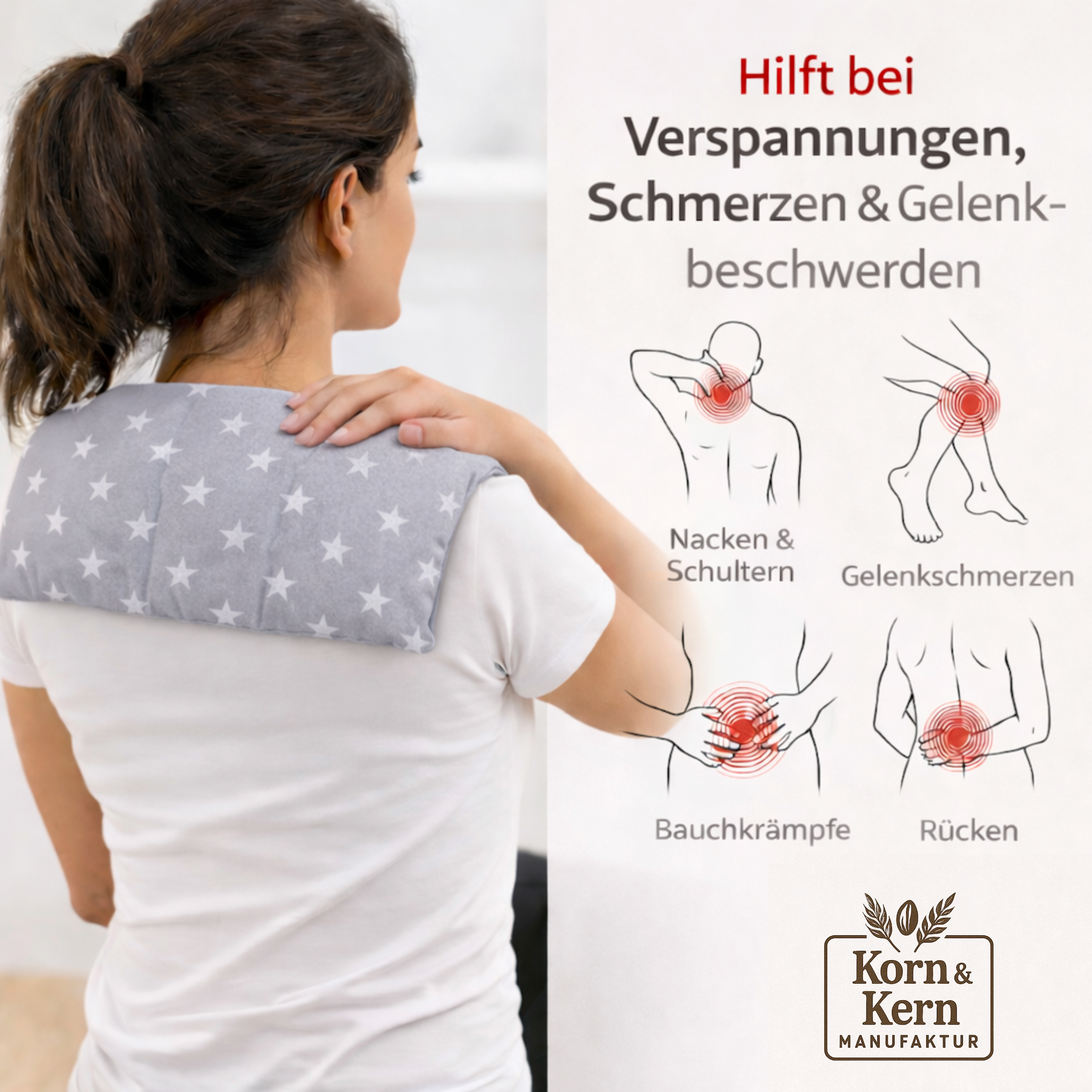Kirschkernkissen Sternenmuster Vorderansicht – Premium Füllung 800g