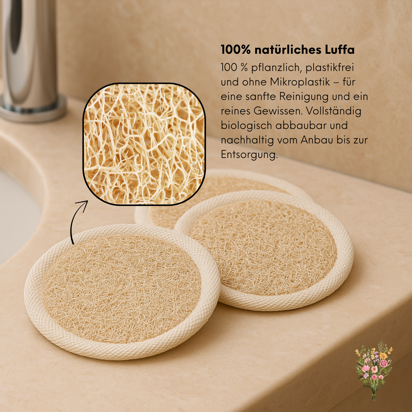 Strauss Home Natürlicher Luffa-Körperschwamm – Umweltfreundlicher & biologisch abbaubarer Duschschwamm – Sanftes Peeling für Damen & Herren – Premium Bade- & Duschpflege