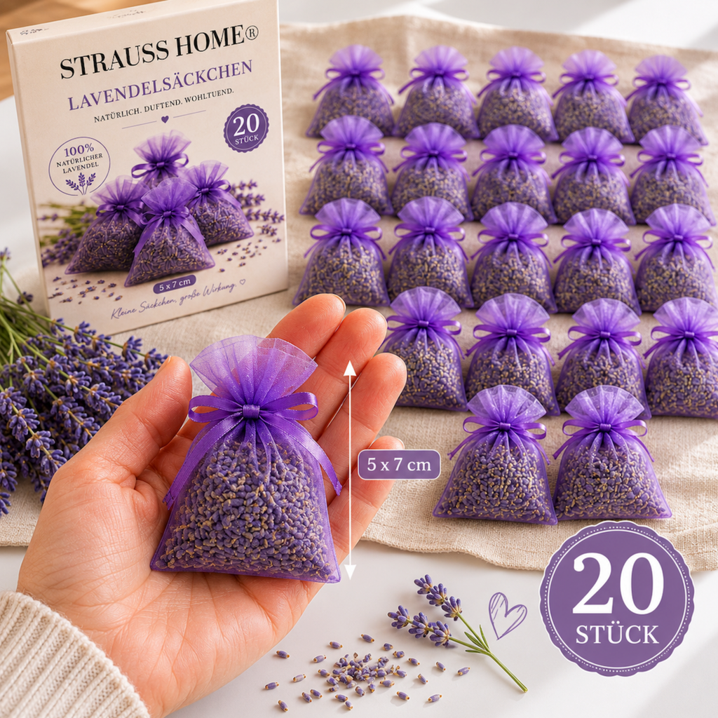 Lavendelsäckchen 20er Pack – Duftkissen 5×7 cm mit natürlichem Lavendel · Strauss Home