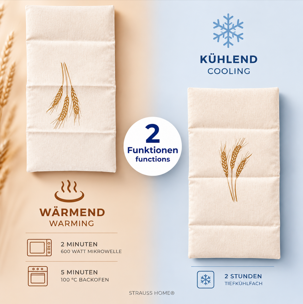 Körnerkissen 50×20 cm – Wärmekissen Mikrowelle für Nacken, Schulter & Rücken · Strauss Home