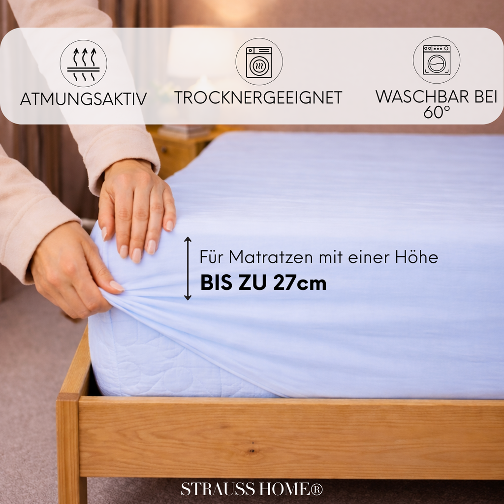 Jersey Spannbettlaken 90–200 cm – 100% Baumwolle, OEKO-TEX, viele Farben & Größen · Strauss Home