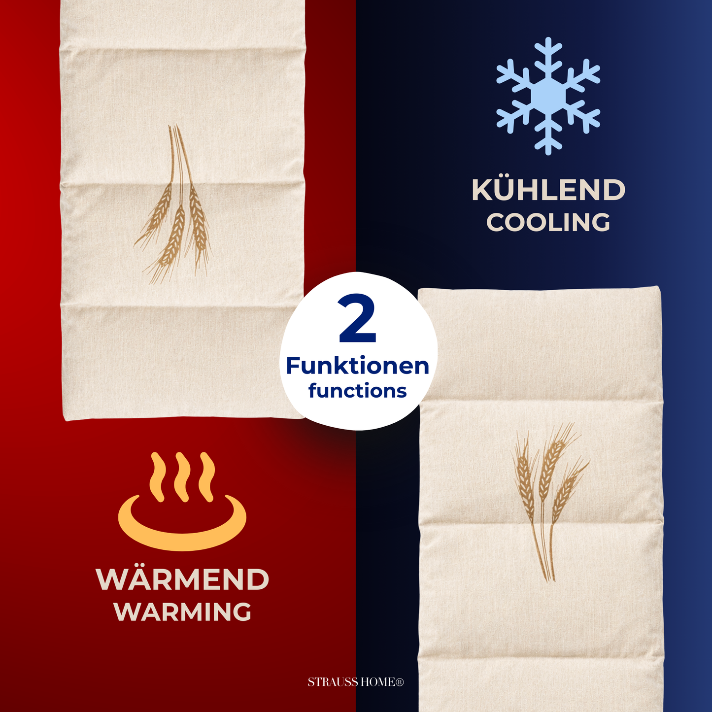 Körnerkissen groß – Mikrowellengeeignetes Wärmekissen gegen Verspannungen in Nacken, Schultern und Rücken – natürliche Weizenkörner – 20x50 cm