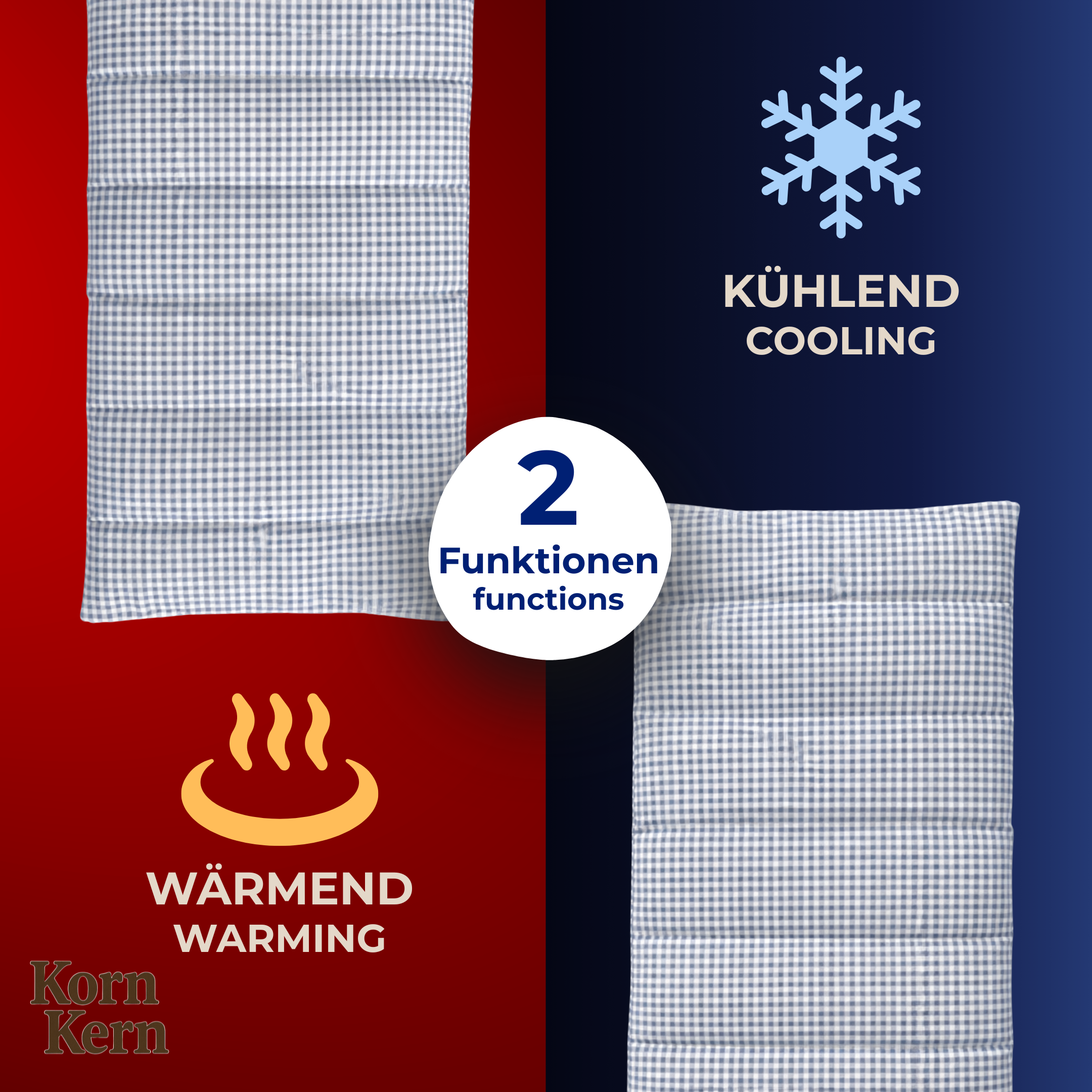 STRAUSS HOME® X KORN & KERN Manufaktur® Körnerkissen XXL 50×20 cm – 1200g Premium Wärmekissen mit Bezug – Extra Großes Mikrowellenkissen für Nacken, Rücken & Schultern – Ideal als Kirschkernkissen-Alternative