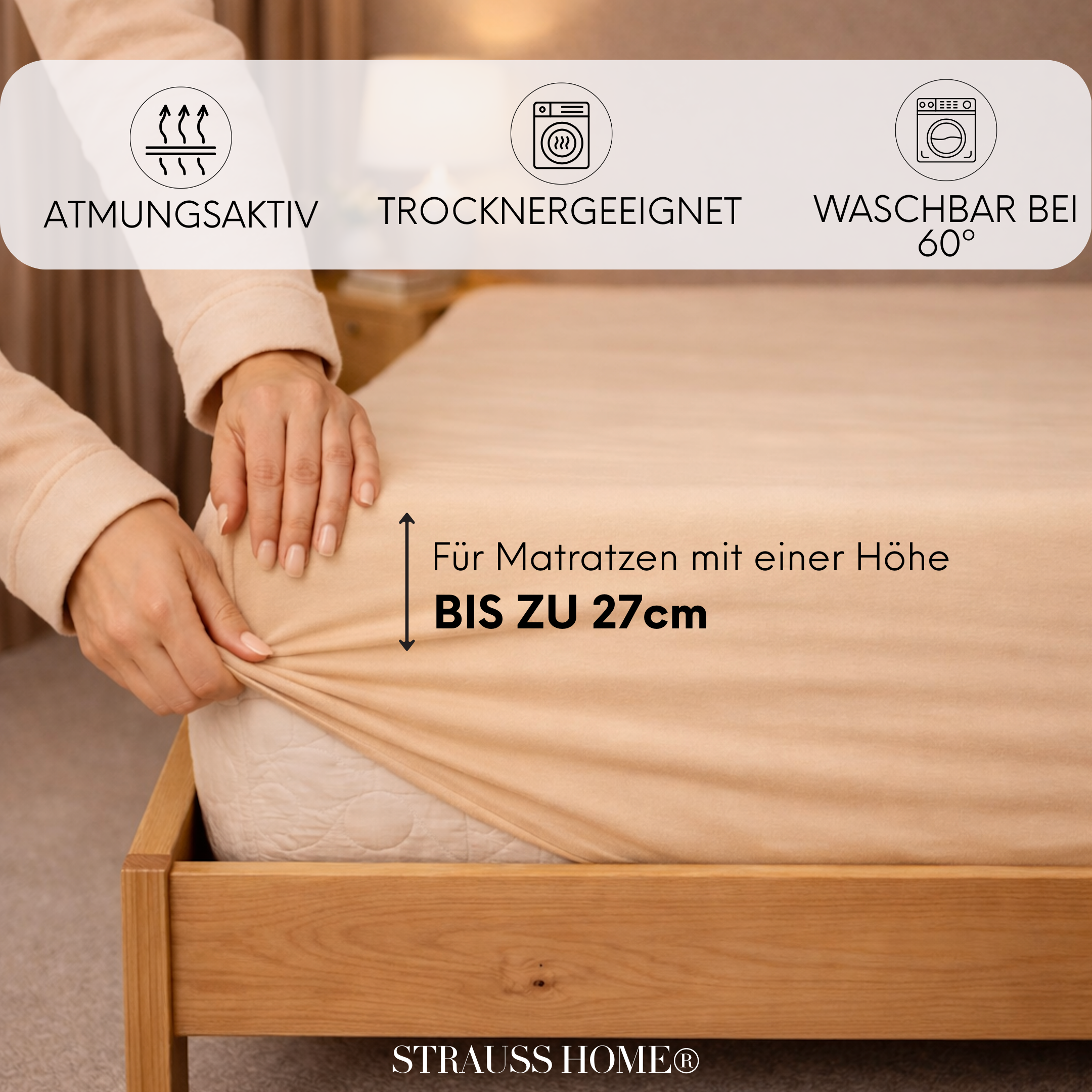Jersey Spannbettlaken 90–200 cm – 100% Baumwolle, OEKO-TEX, viele Farben & Größen · Strauss Home
