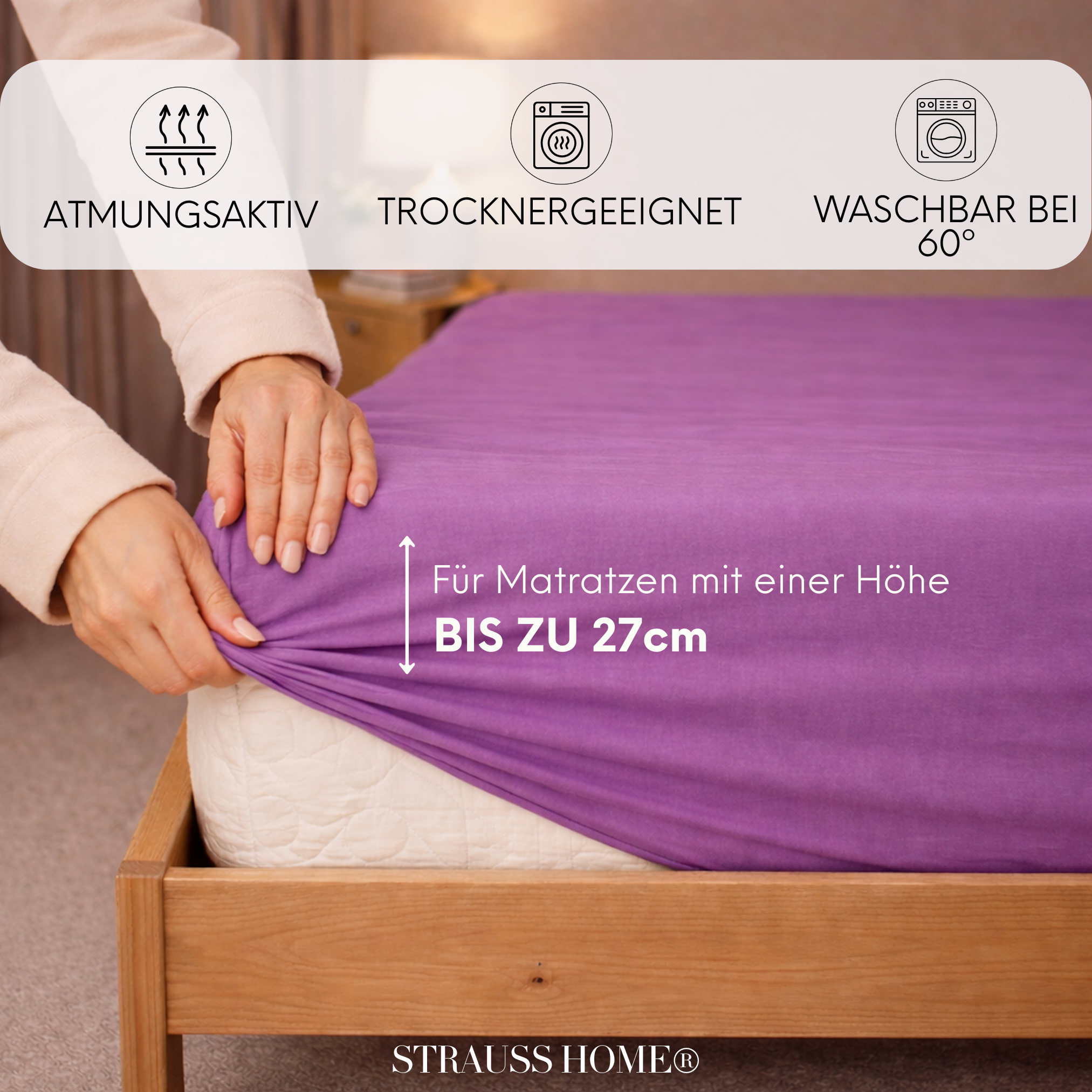 Jersey Spannbettlaken 90–200 cm – 100% Baumwolle, OEKO-TEX, viele Farben & Größen · Strauss Home