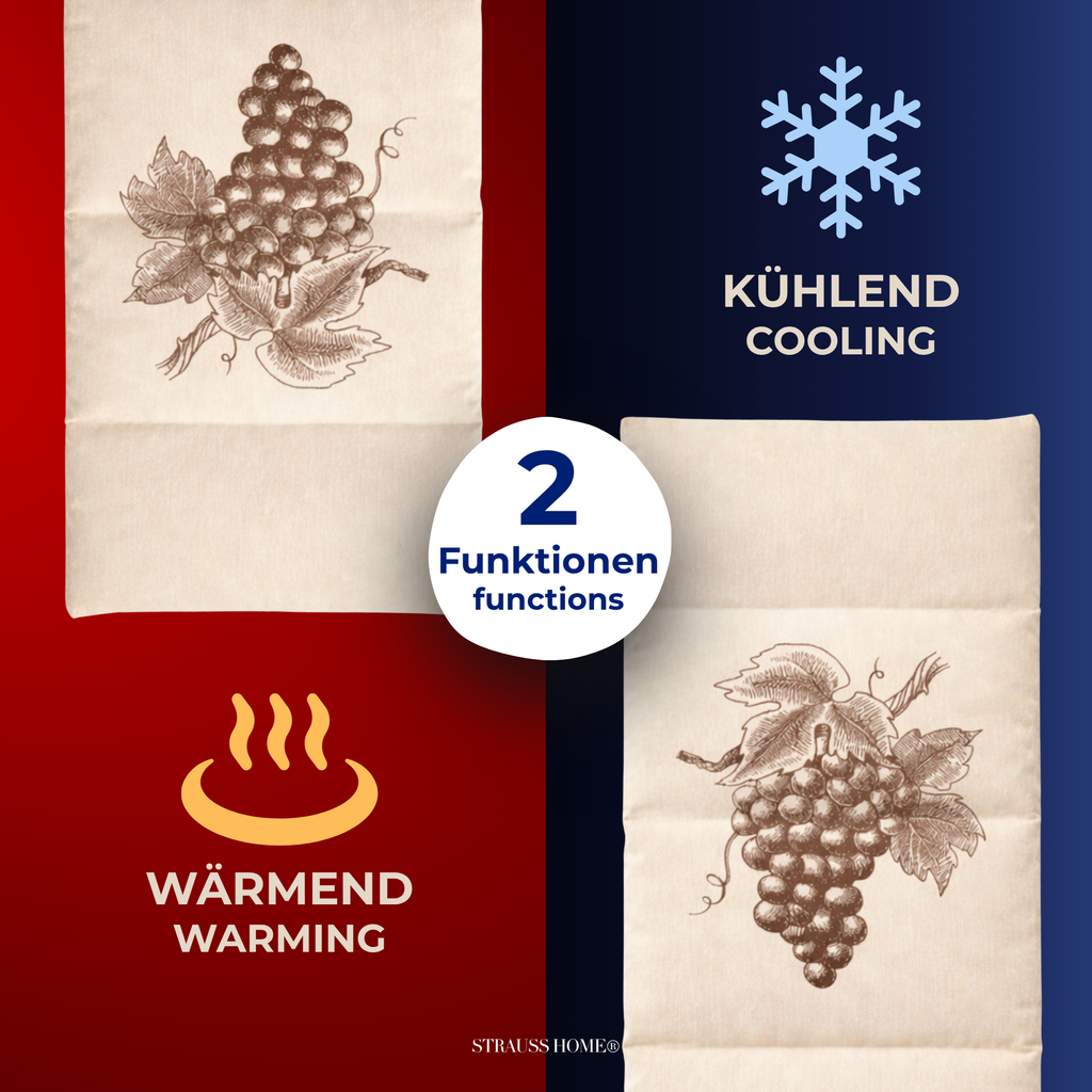 Strauss Home® Traubenkernkissen groß – mikrowellengeeignetes Wärmekissen – gegen Verspannungen von Nacken und Schultern oder Koliken – natürliche Traubenkerne – abnehmbarer, waschbarer Bezug – 20x50cm