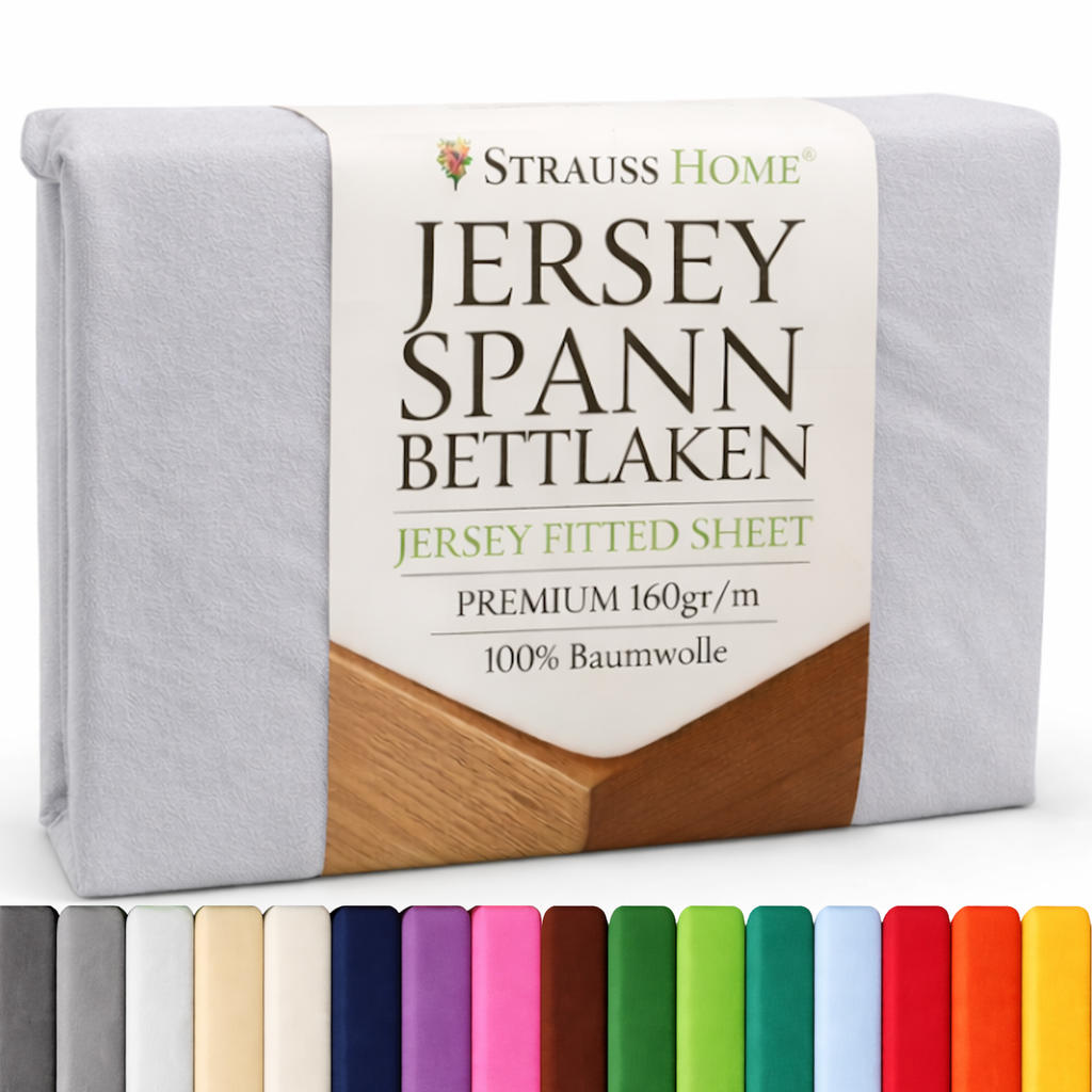 Jersey Spannbettlaken 90–200 cm – 100% Baumwolle, OEKO-TEX, viele Farben & Größen · Strauss Home