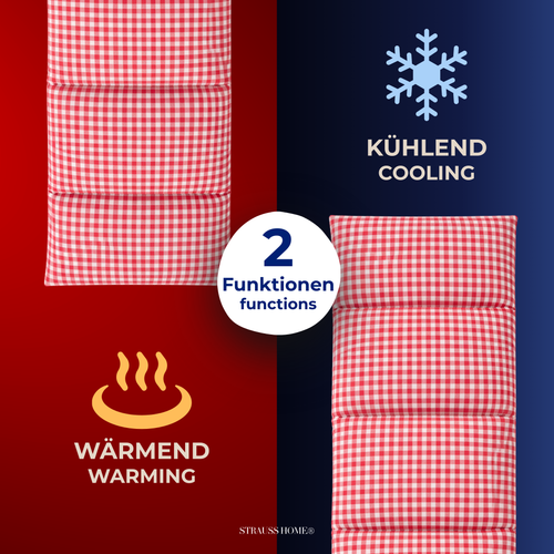 2er SPARPACK Kirschkernkissen Gross, Mikrowelle, Körnerkissen Mikrowelle, Wärmekissen Nacken Schulter, Baumwollstoff 50x20cm ROT + BLAU