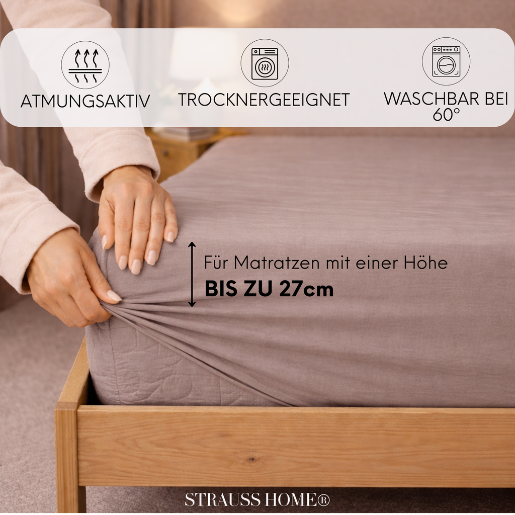 Jersey Spannbettlaken 90–200 cm – 100% Baumwolle, OEKO-TEX, viele Farben & Größen · Strauss Home