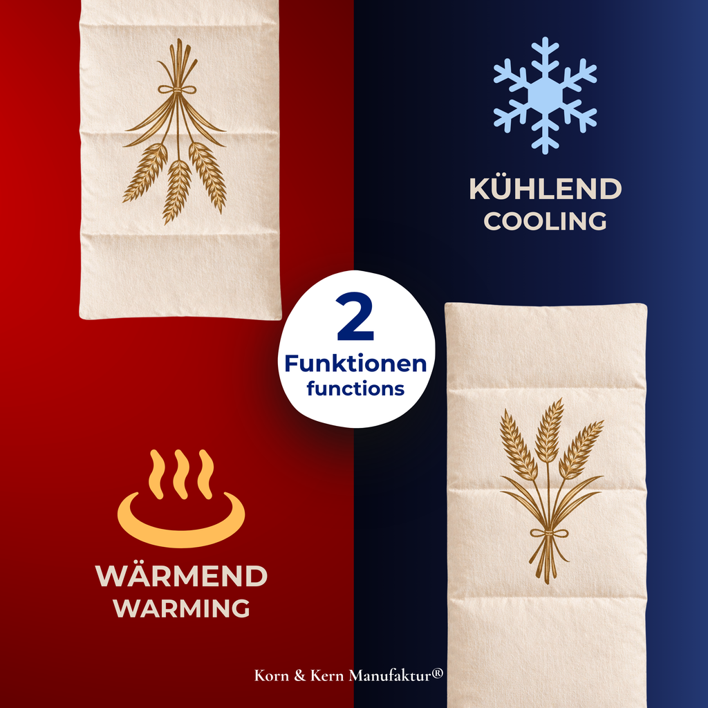 Korn&Kern Manufaktur® Körnerkissen Wärmetherapie 20x50cm – Mikrowellen Wärmekissen mit natürlichem Füllmaterial für Wärme- & Kältetherapie, abnehmbarer Bezug, ideal gegen Koliken, Nacken- & Schulterverspannungen