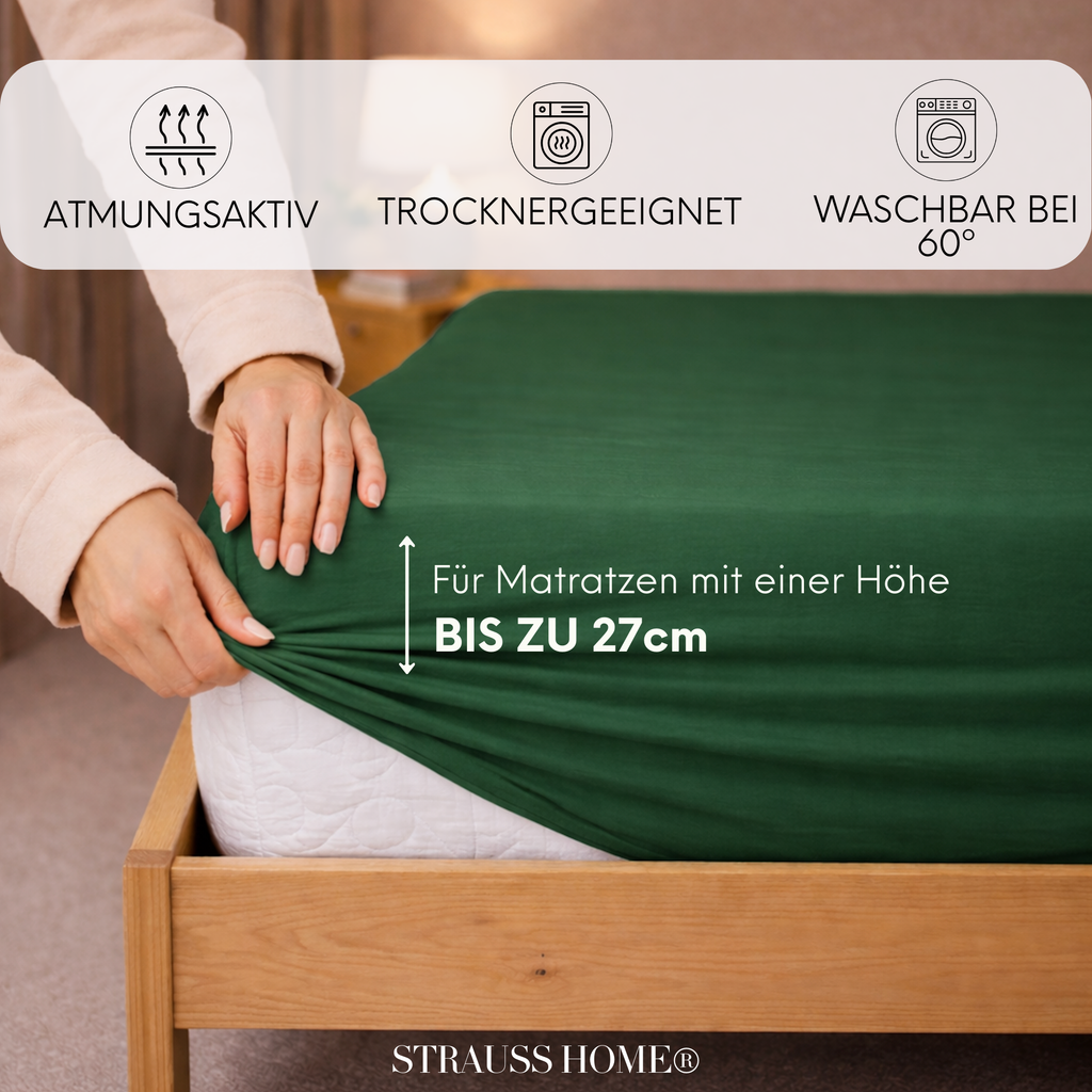 Jersey Spannbettlaken 90–200 cm – 100% Baumwolle, OEKO-TEX, viele Farben & Größen · Strauss Home