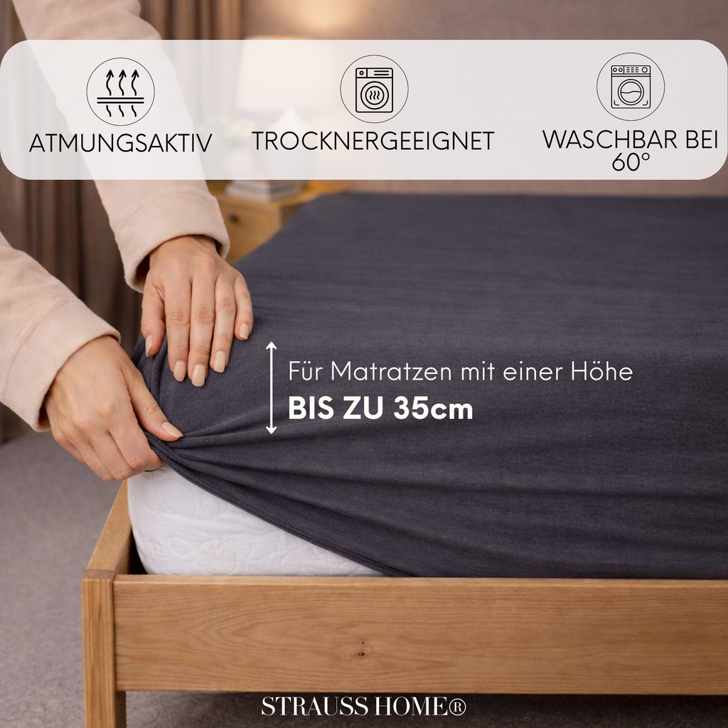Jersey Spannbettlaken 90–200 cm – 100% Baumwolle, OEKO-TEX, viele Farben & Größen · Strauss Home