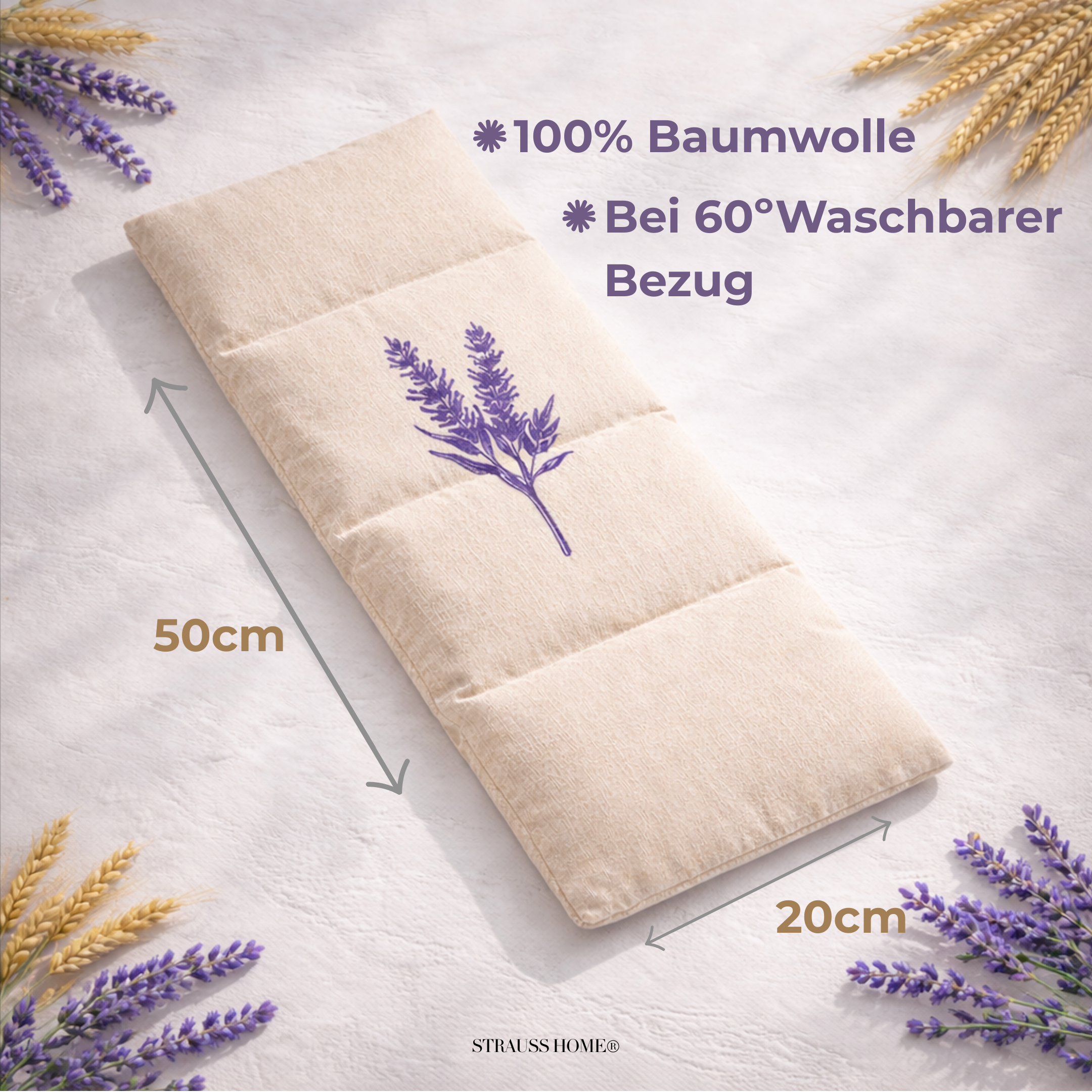 Lavendelkissen Gross Mikrowellengeeignet Wärmekissen gegen Verspannungen in Nacken, Schultern und Rücken - 50x20cm