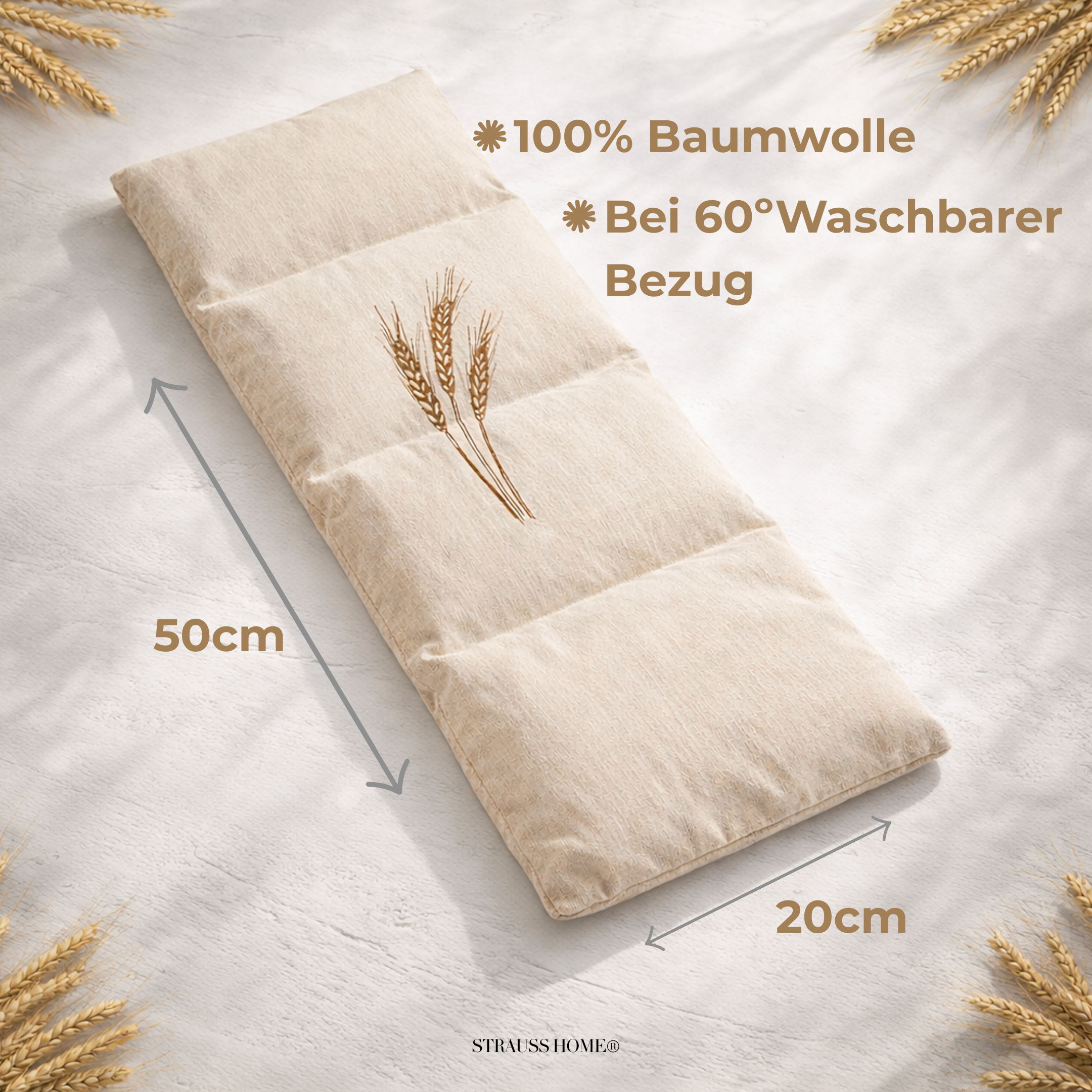 Körnerkissen groß – Mikrowellengeeignetes Wärmekissen gegen Verspannungen in Nacken, Schultern und Rücken – natürliche Weizenkörner – 20x50 cm