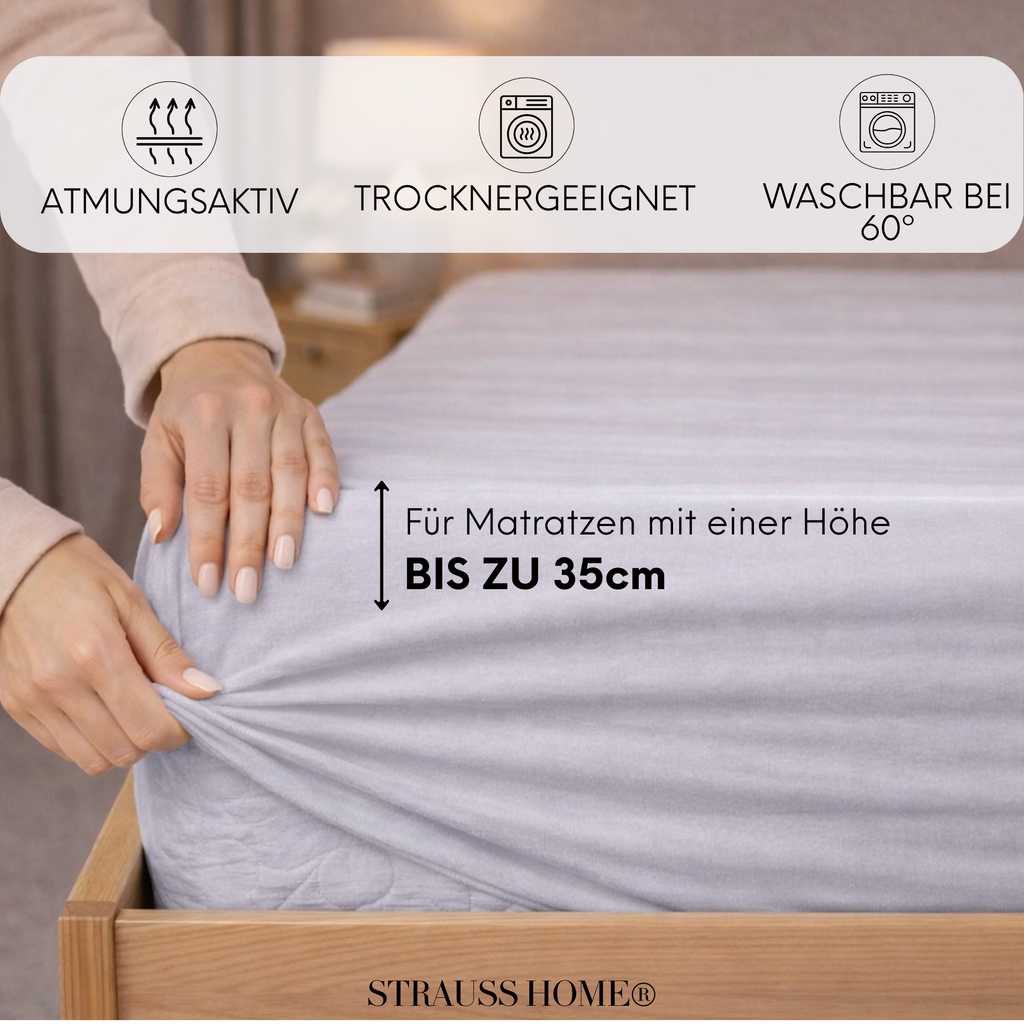 Jersey Spannbettlaken 90–200 cm – 100% Baumwolle, OEKO-TEX, viele Farben & Größen · Strauss Home