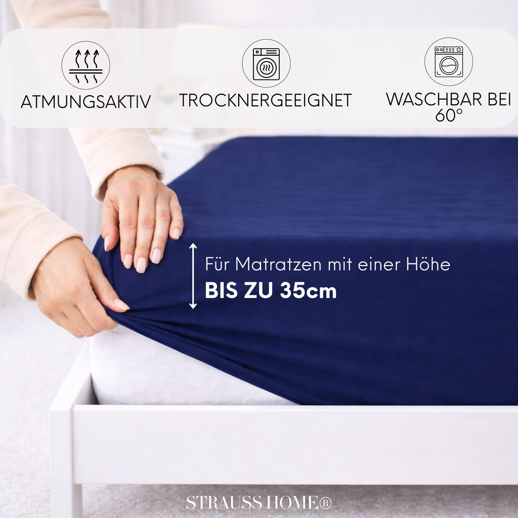 Jersey Spannbettlaken 90–200 cm – 100% Baumwolle, OEKO-TEX, viele Farben & Größen · Strauss Home