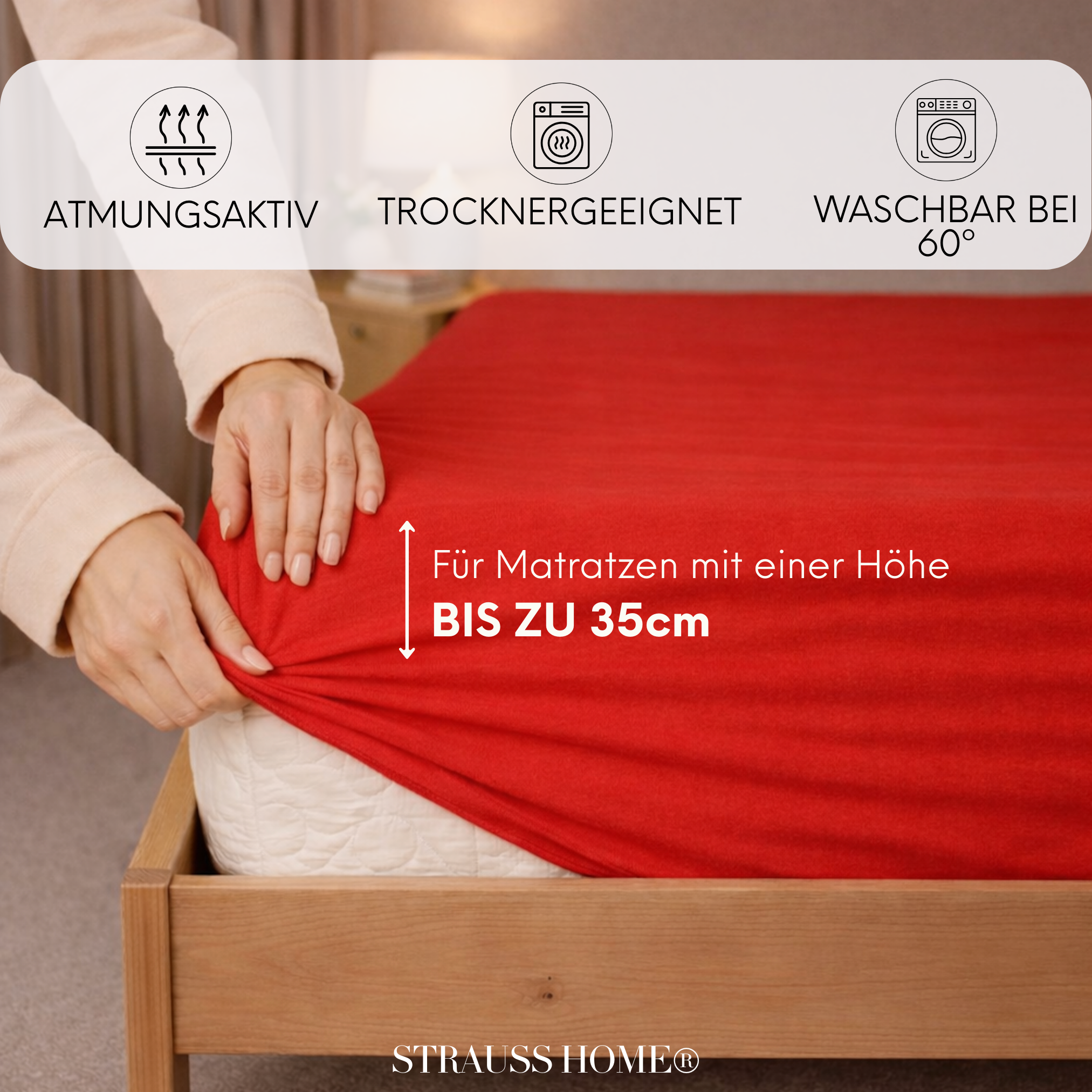 Jersey Spannbettlaken 90–200 cm – 100% Baumwolle, OEKO-TEX, viele Farben & Größen · Strauss Home
