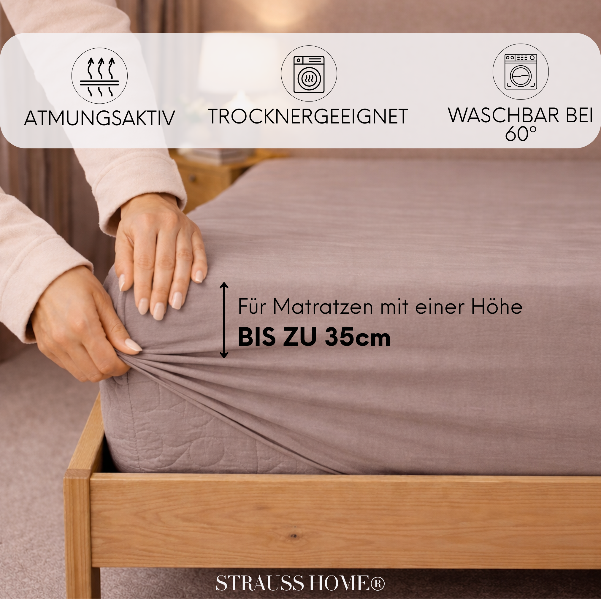 Jersey Spannbettlaken 90–200 cm – 100% Baumwolle, OEKO-TEX, viele Farben & Größen · Strauss Home